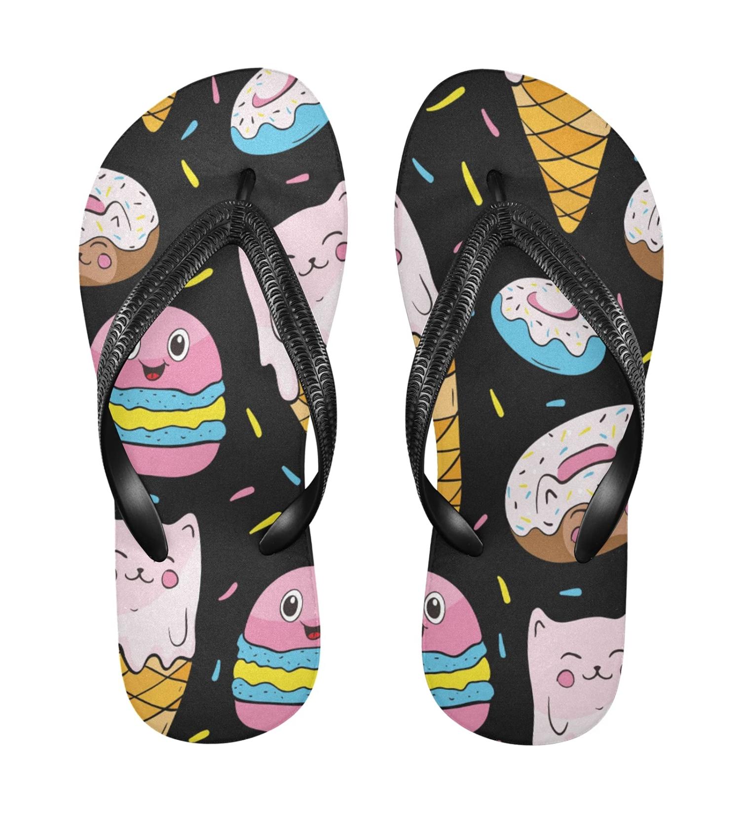 Mnsruu Sweets Macarons Ice Cream Donut Flip Flop Sandals - Stylish Home Slippers for Men & Women | Multicolored Travel & Spa Comfort - Buy Online on GoSupps.com