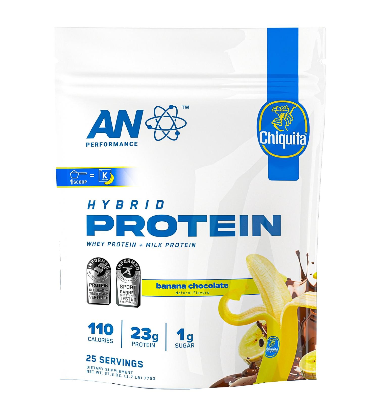 AN Performance Whey Protein Powder | Chiquita Banana Chocolate | 23g Protein, 1g Sugar, 100% Whey | Gluten-Free, Low Carb, Low Fat | Keto Friendly | Essential Amino Acids for Muscles | 25 Servings - Buy Online on GoSupps.com