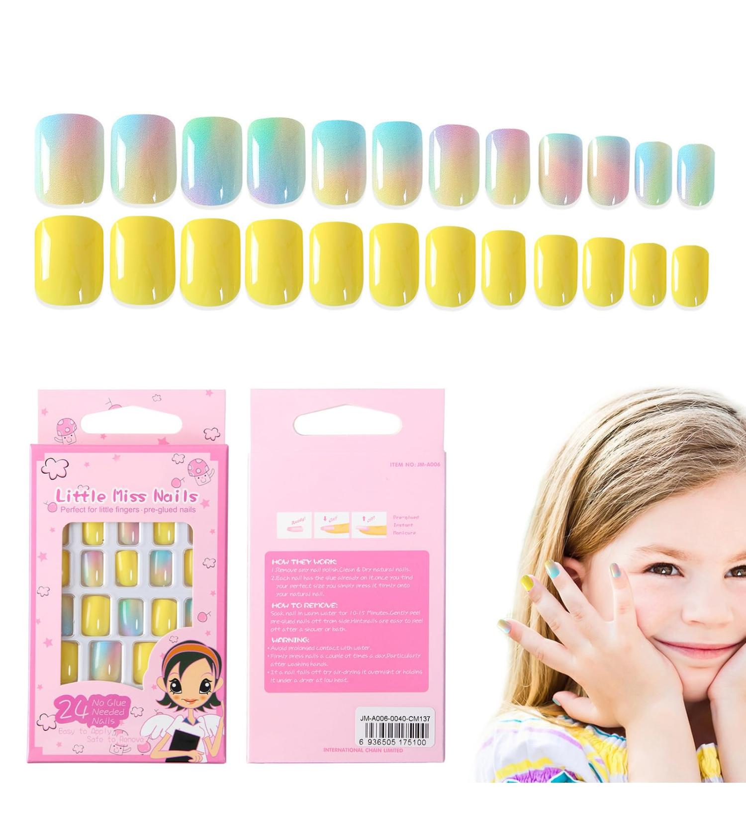Press On Nails for Kids Little Girls Fake Nails - Children Fake Artificial False Nail Tips Pre Glue Full Nails for Girls Kids Decoration - Buy Online on GoSupps.com