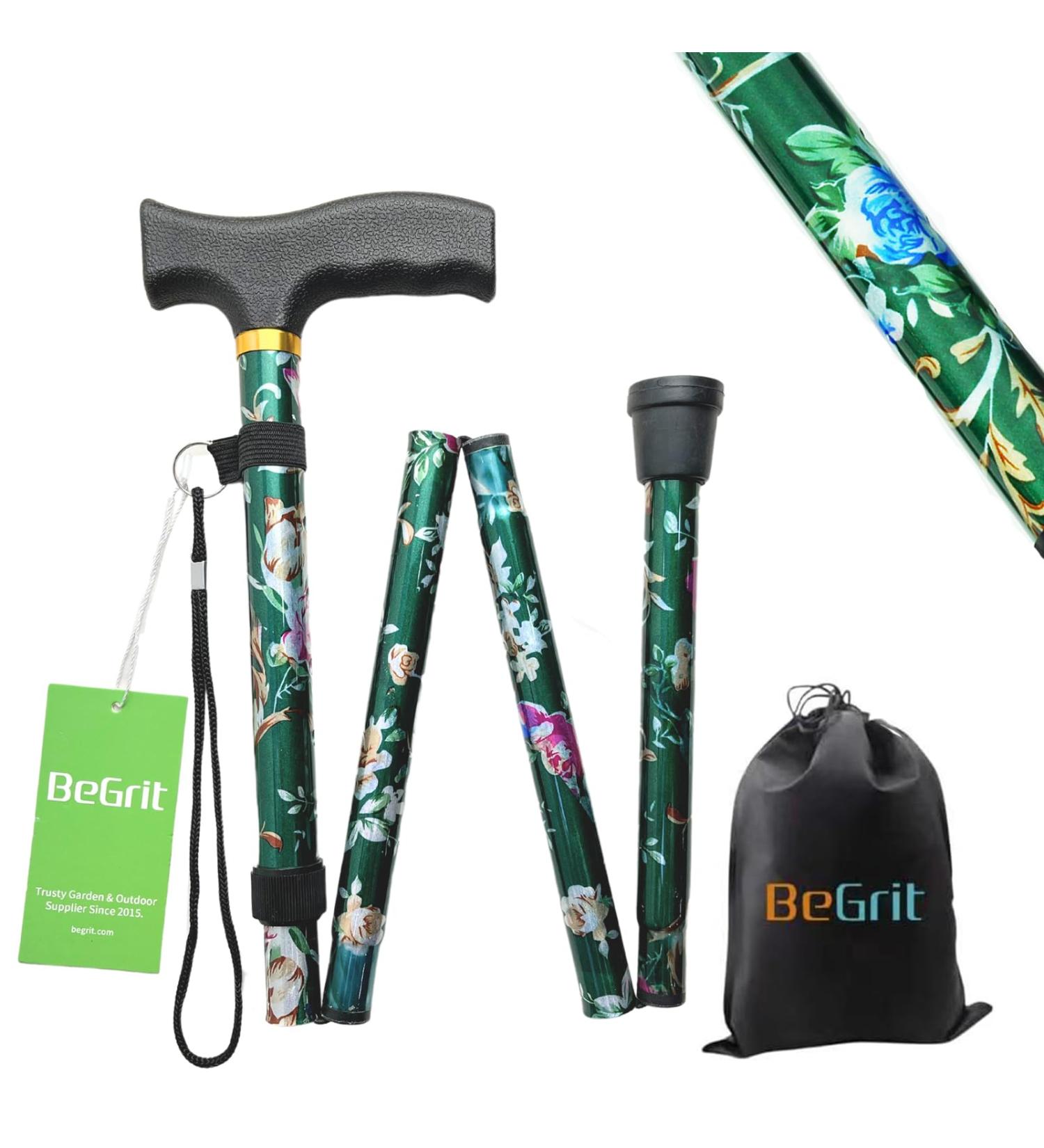 BeGrit Foldable Walking Stick for Women - Adjustable, Lightweight & Durable Green Mobility Aid - Buy Online on GoSupps.com