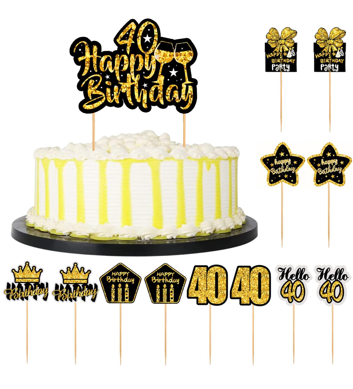 13P Black and Gold 40th Birthday Cake Toppers for Women Men Personalised Happy Birthday Cake Toppers Cupcake Decorations Black Gold Glitter Paper Fairy Cake Toppers for Her Him Birthday Party Supplies - Buy Online on GoSupps.com