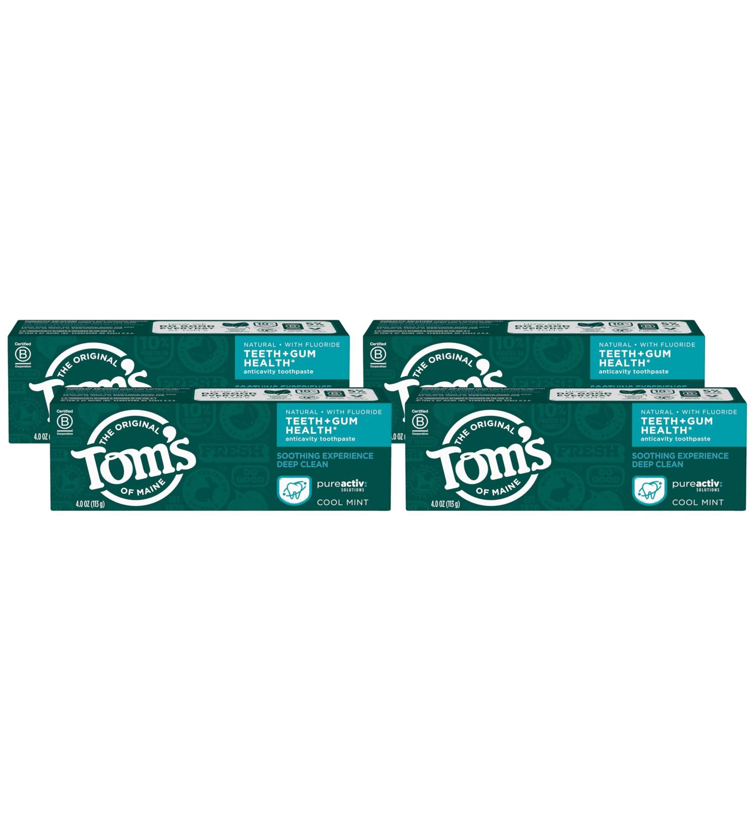 Tom's of Maine PureActiv Anticavity Toothpaste Gel Cool Mint 4 Pack (4 oz) | Best for Teeth & Gum Health | International Shipping Available - Buy Online on GoSupps.com