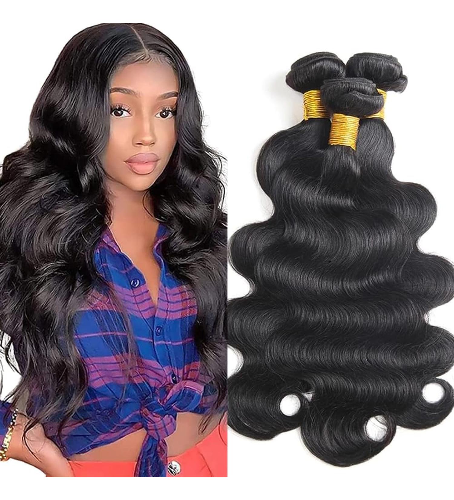 8A Grade Brazilian Body Wave Bundles 100% Unprocessed Virgin Hair Extensions (20 22 24 Inch) - Natural Black Color - Buy Online on GoSupps.com