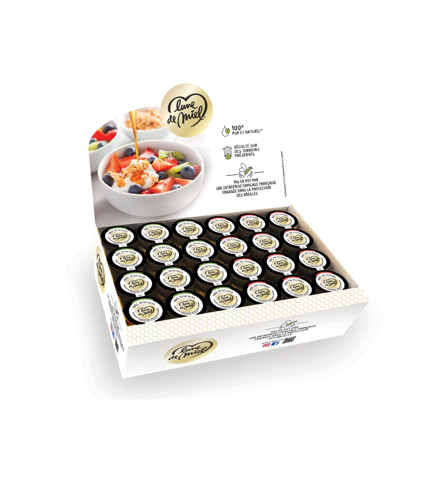 Lune de Miel - Tasting display box - Flower honey and acacia honey - Honeymoon - Glass jars - 48x25g - Buy Online on GoSupps.com