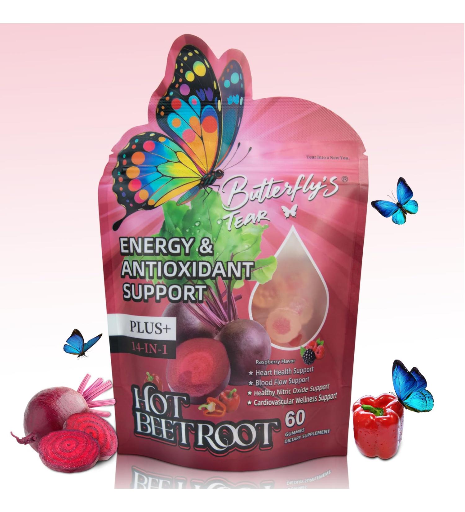 BUTTERFLY'S TEAR Organic Beet Root Gummies 1500mg Beet Root Powder Supports Healthy Circulation & Vitality Non-GMO Plant-Based Gummies (60 Count (Pack of 1) Superfood Beets) Superfood Beets 60 Count (Pack of 1) - Buy Online on GoSupps.com