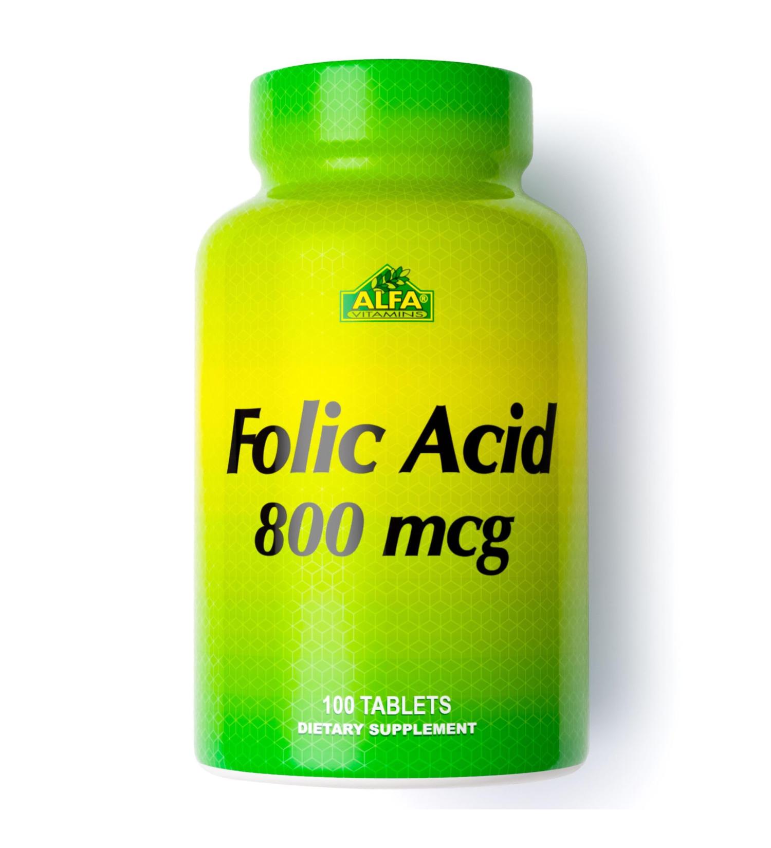ALFA VITAMINS Folic Acid 800 mcg Prenatal Supplement Supports Cardiovascular Health Body & Brain Functions Red Blood Cell Formation & Healthy Fetal Development Dietary Supplement 100 Tablets - Buy Online on GoSupps.com