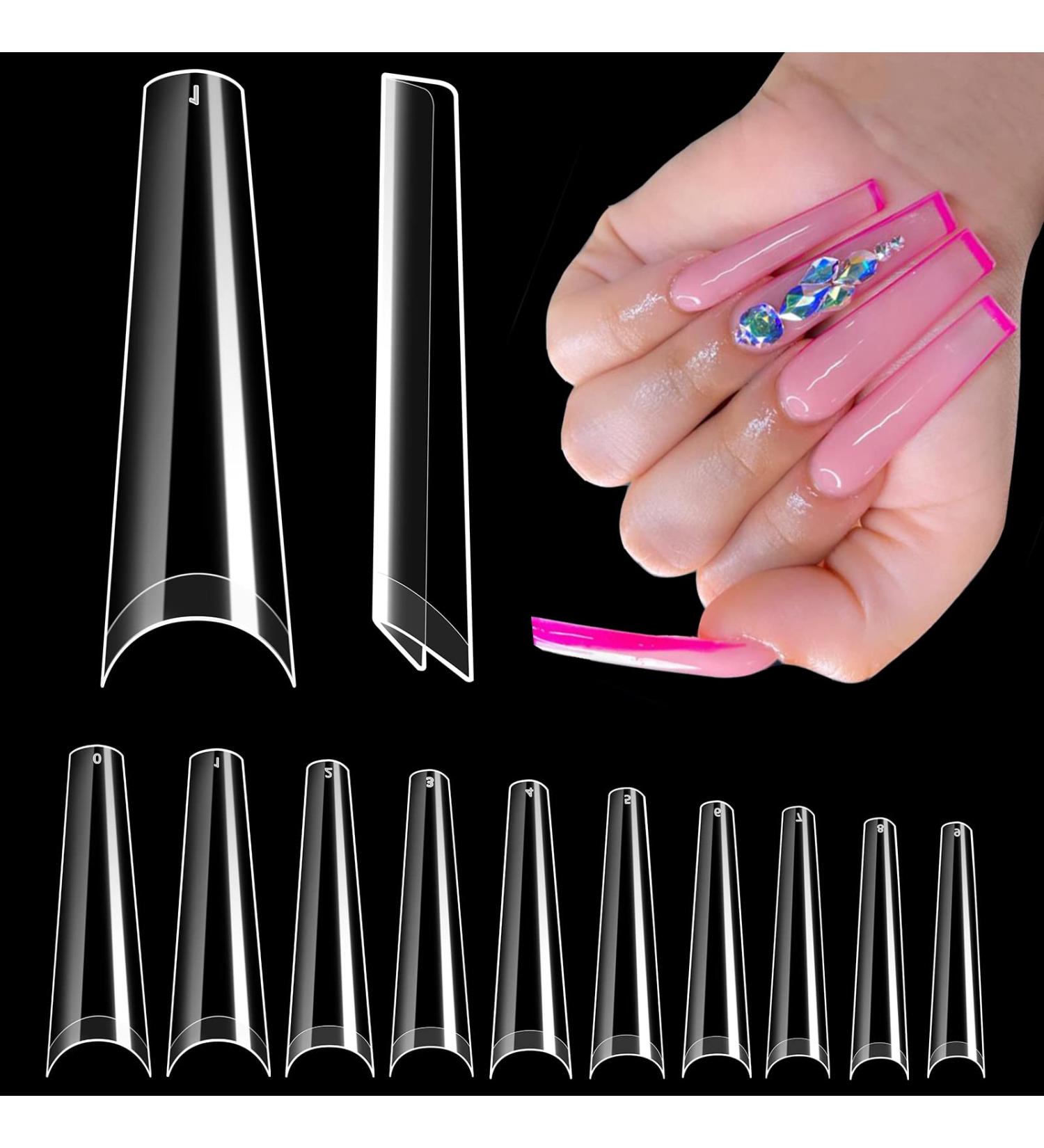 Long Coffin Nail Tips - 300pcs XXL C Curve Clear Acrylic Half Cover False Nails - INFELING with Case, 10 Sizes for Salons & Home - Buy Online on GoSupps.com