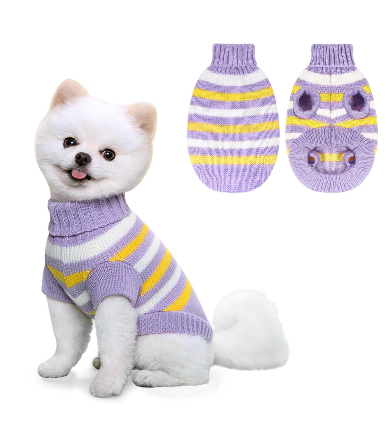 Shop Lynine Dog Sweater - Soft Warm Knitted Striped Sweater for Small Dogs & Cats (Purple L) - Buy Online on GoSupps.com