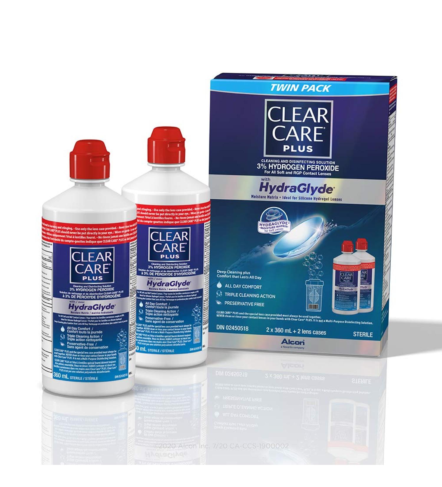 CLEAR CARE Plus With HydraGlyde Contact Lens Solution Twin Pack Cleaning & Disinfecting Solution With Hydrogen Peroxide 2 x 360 mL 360 ml x 2 - Buy Online on GoSupps.com
