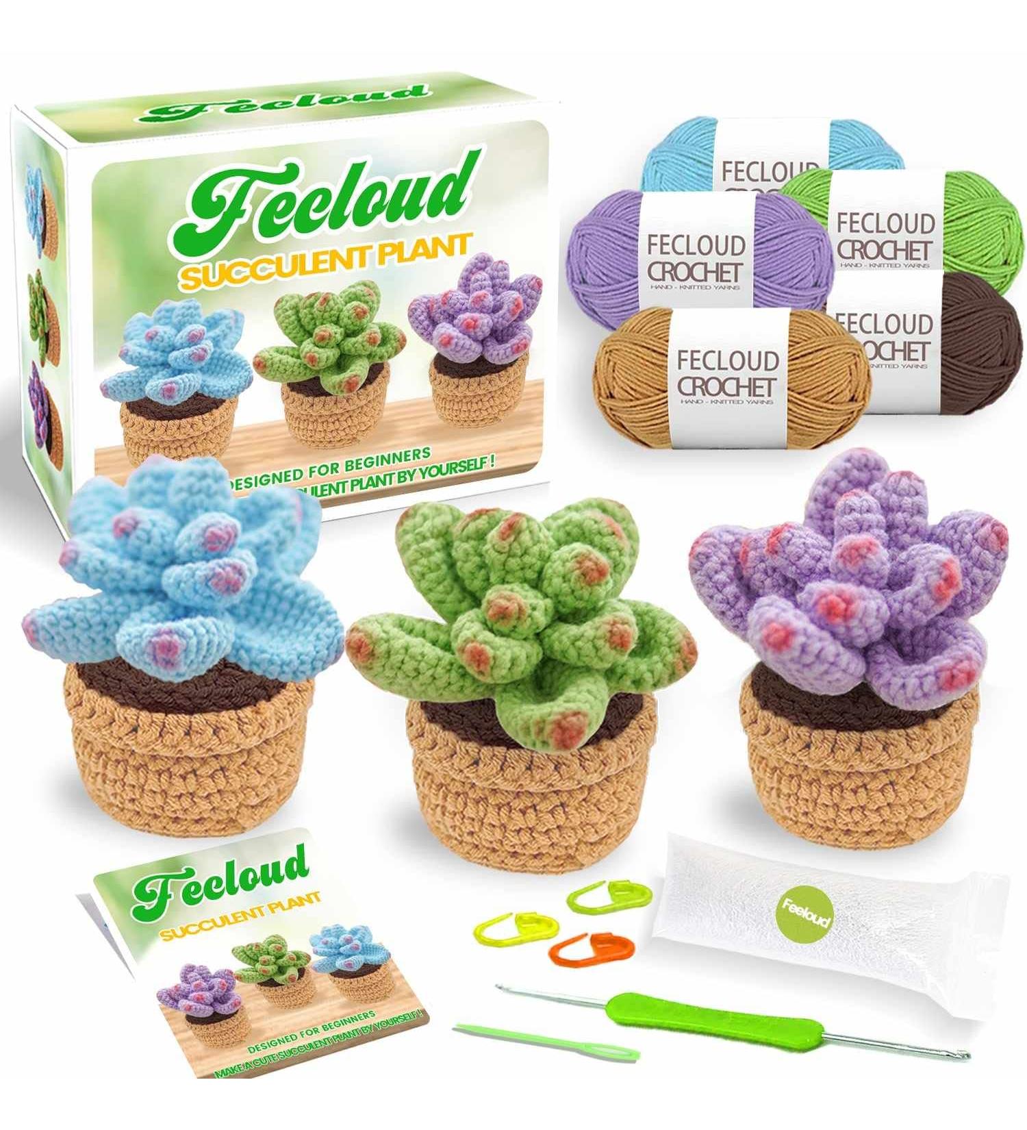FECLOUD Crochet Knitting Kit for Beginners - Succulent Theme - Step-by-Step Video Tutorials Included - Buy Online on GoSupps.com