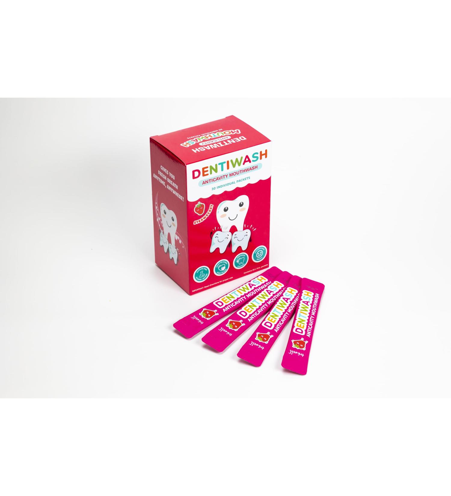 Dentiwash Mouthwash for Kids Alcohol Free Surfactant Free Preservative Free Artificial Dye Free Prevents Cavities Gingivitis Bad Breath Strawberry 30 Sticks (0.37 Fl Oz (Pack of 30)) - Buy Online on GoSupps.com