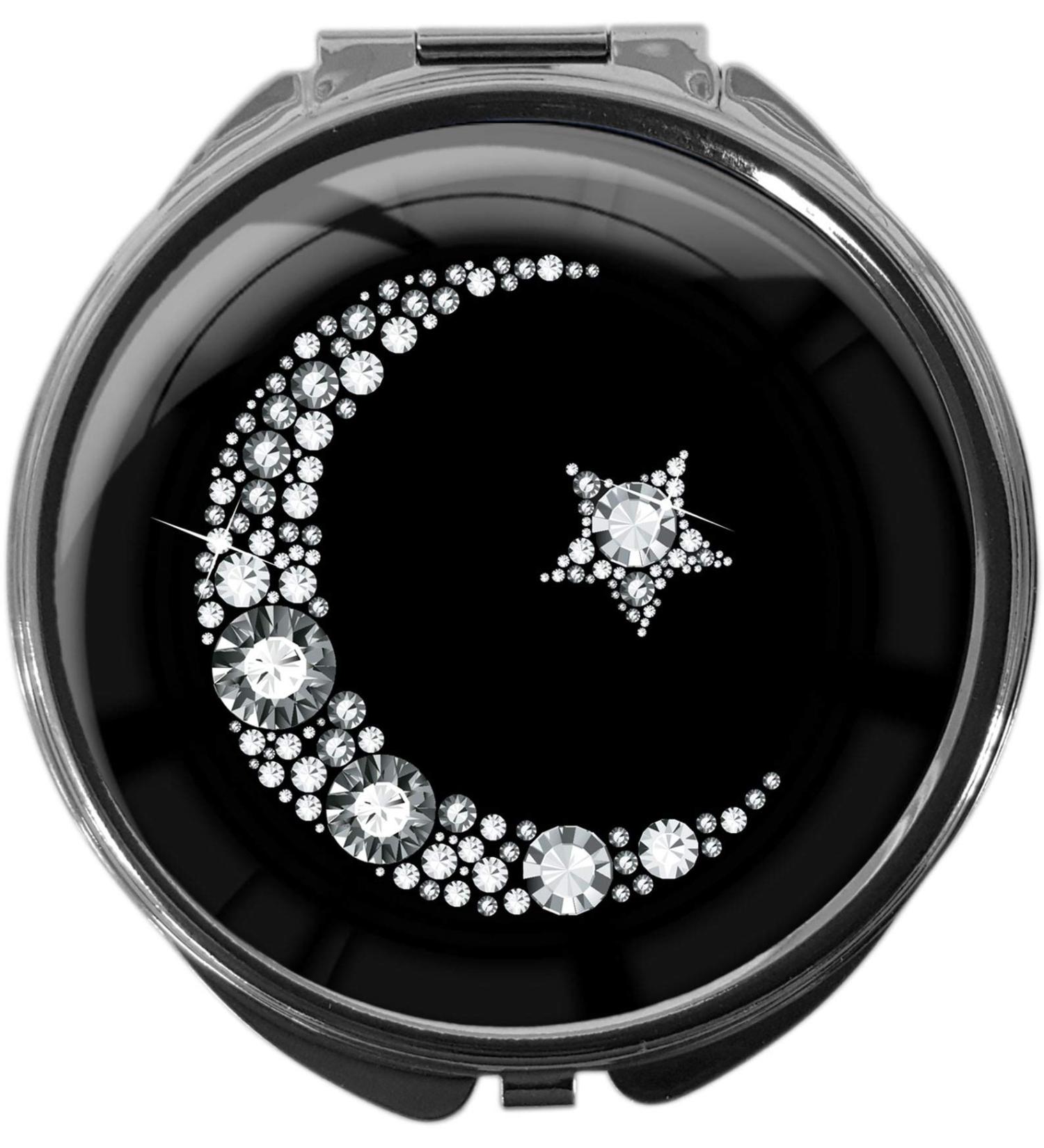 Buy Metal Pill Box with Mirror - Round 3 Compartments Islamic Moon Design #1099 | International Shipping - Buy Online on GoSupps.com