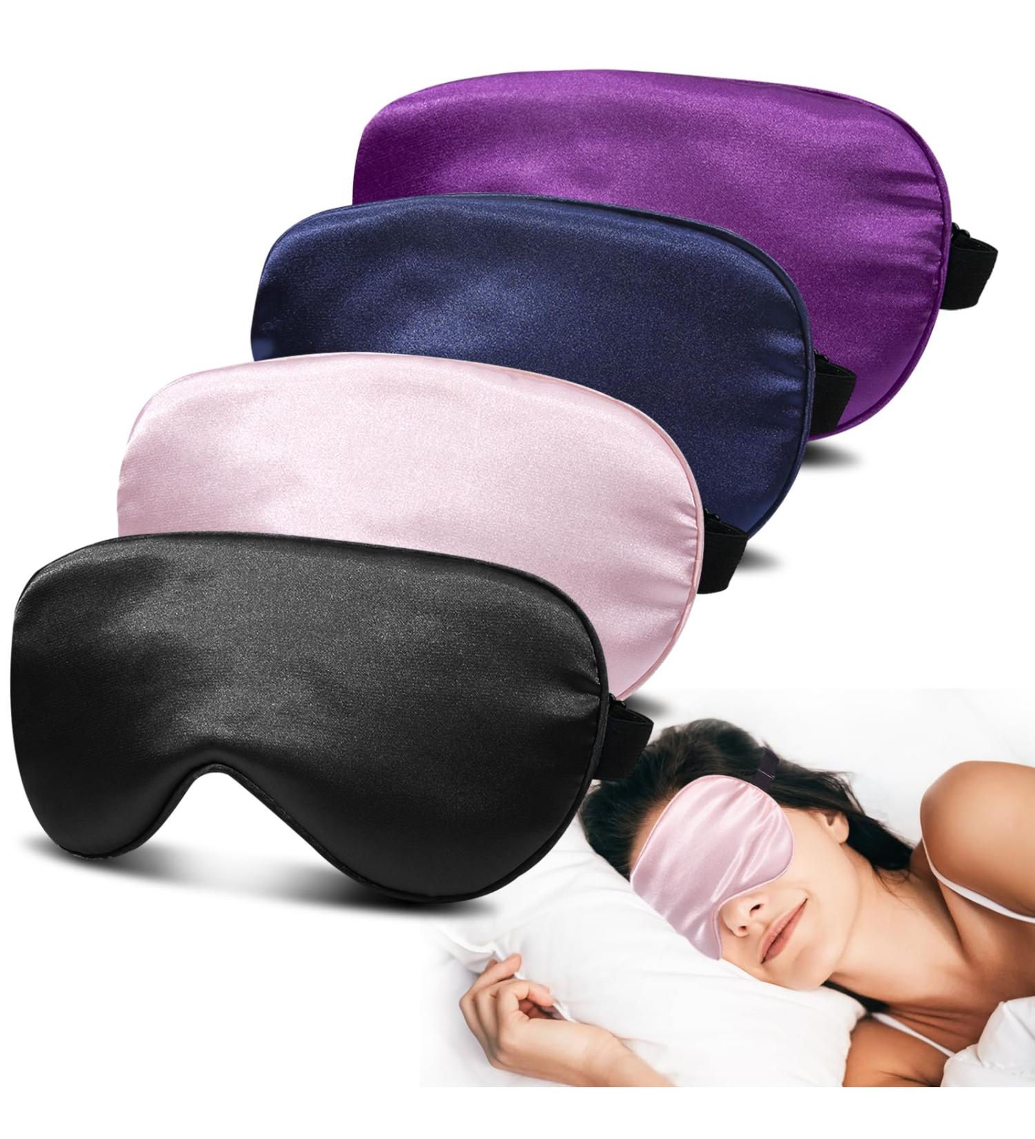 JroyJoy 4 Pack Silk Sleep Masks - 100% Blackout Eye Masks for Travel Adjustable & Zero Eye Pressure - Perfect for Women & Men (Black Pink Blue Purple - Buy Online on GoSupps.com