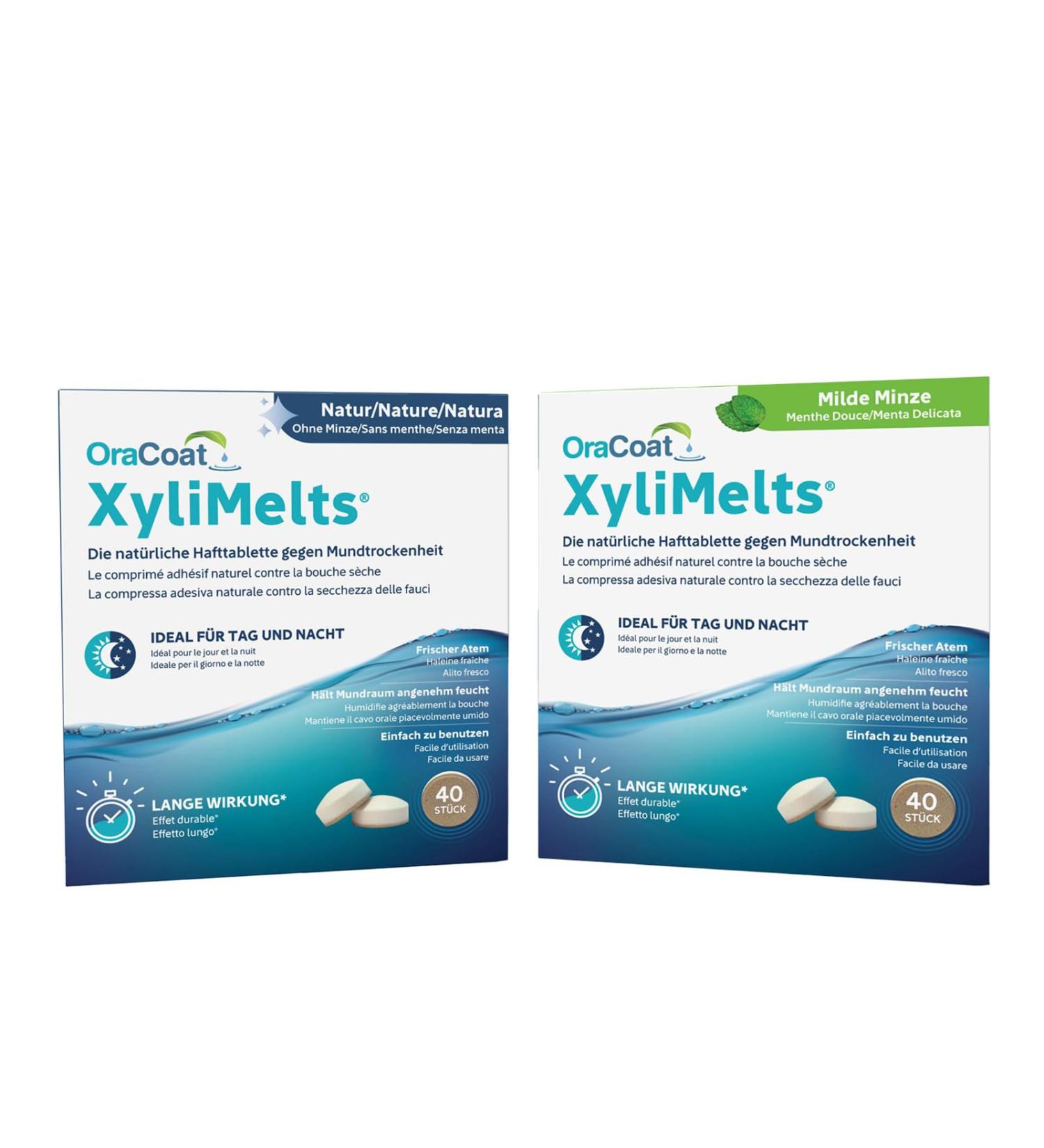 XyliMelts Trial Pack 40 Mild Mint & 40 Neutral Adhesive Tablets for Dry Mouth Relief at Night | Fast International Shipping - Buy Online on GoSupps.com
