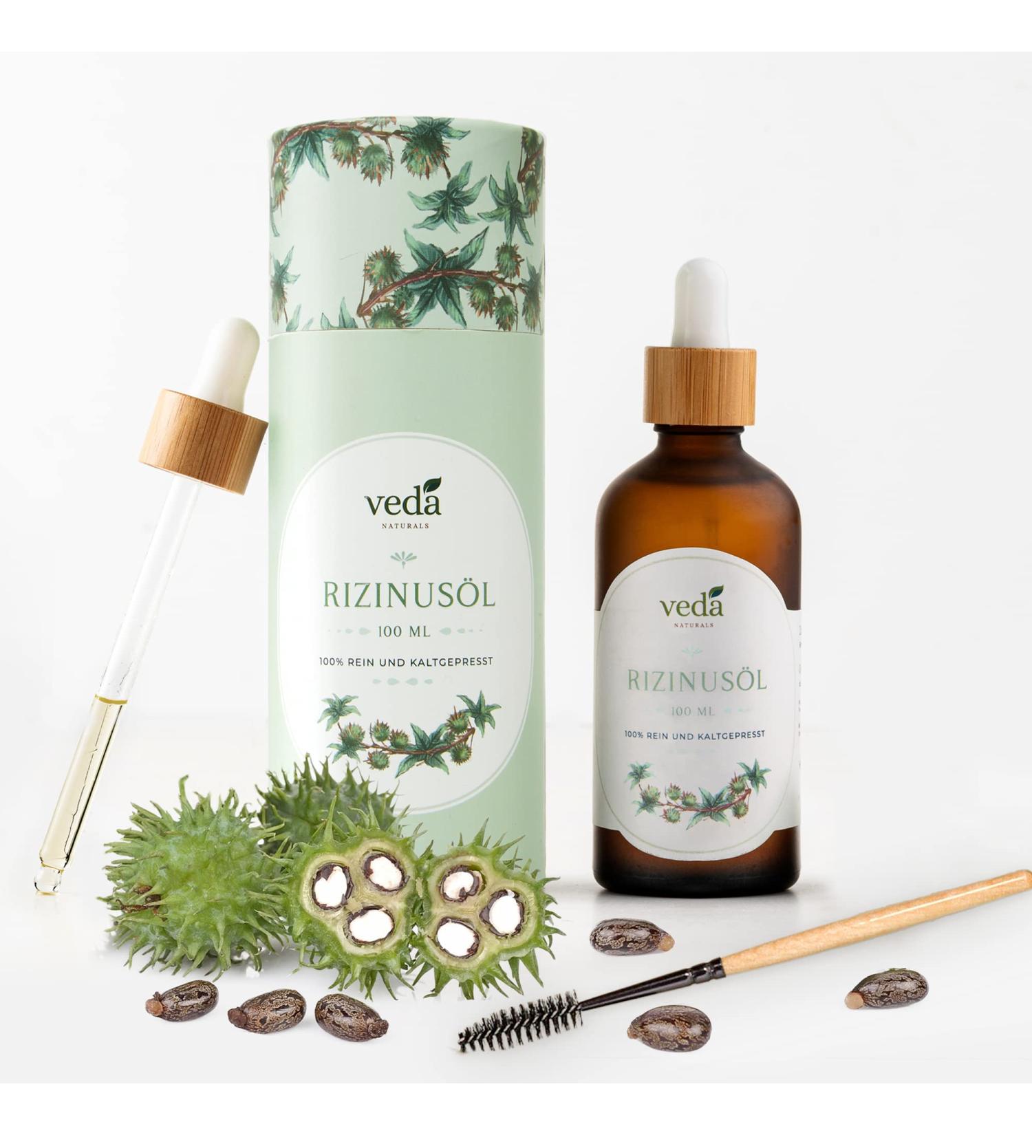 VEDA NATURAL 100ml Cold-Pressed Castor Oil - 100% Pure Ricinus Communis for Hair Beard Eyebrows Eyelashes & Nails | Sustainable Packaging | Cosmos Natural Certified - Buy Online on GoSupps.com