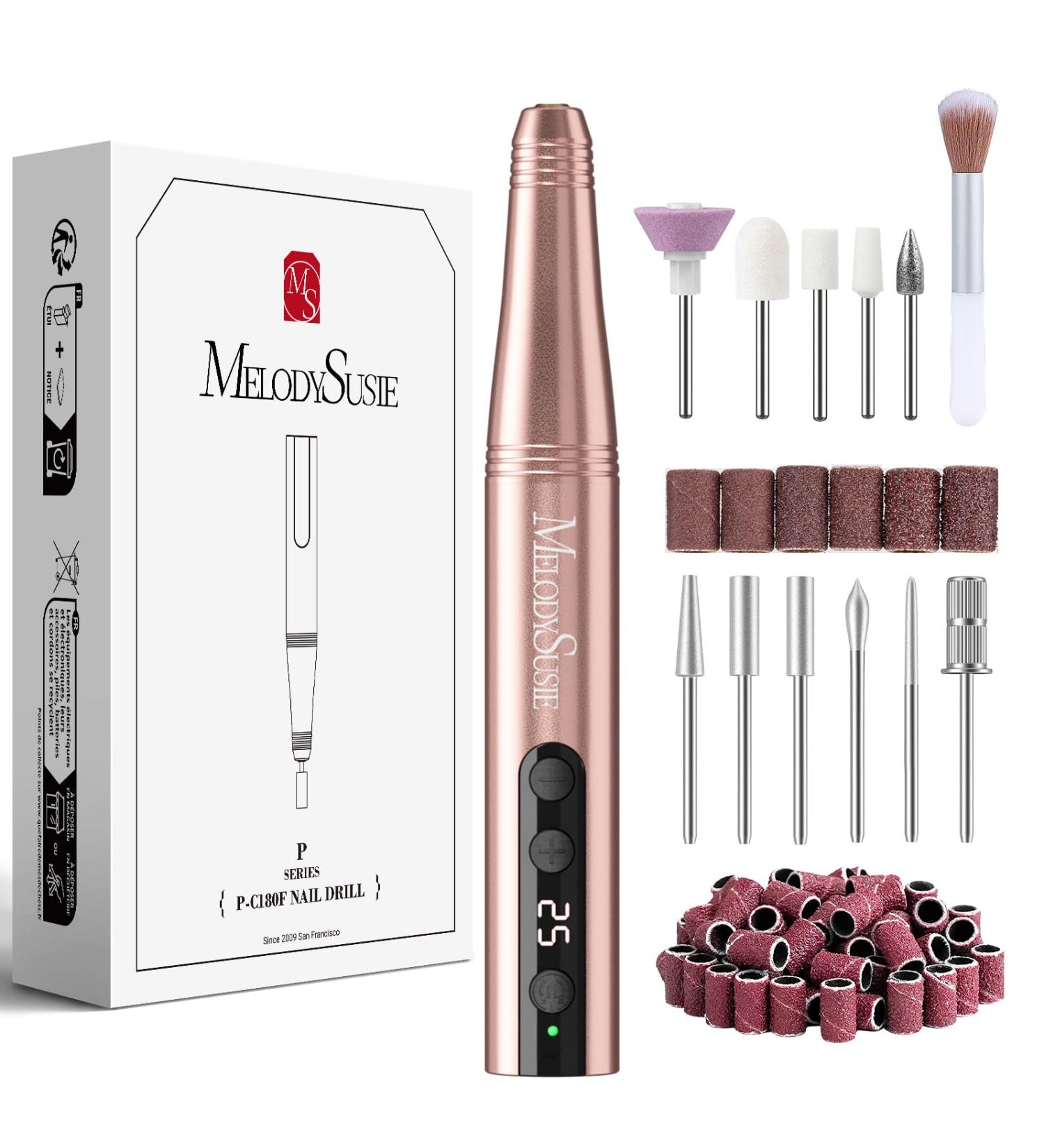MelodySusie Electric Nail Drill Kit - 11 in 1 Cordless 25000RPM Professional Efile for Acrylic Nails - Portable Rechargeable Manicure Pedicure Tool (Gold) - Buy Online on GoSupps.com