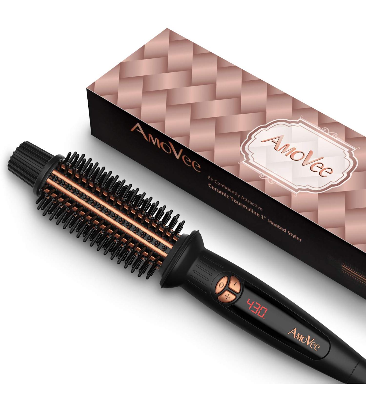 AmoVee 1 Inch Curling Iron - Dual Voltage Tourmaline Ceramic Ionic Hot Brush for Long Hair - Professional Instant Heat Up Styling Tool - Travel-Friendly - Buy Online on GoSupps.com