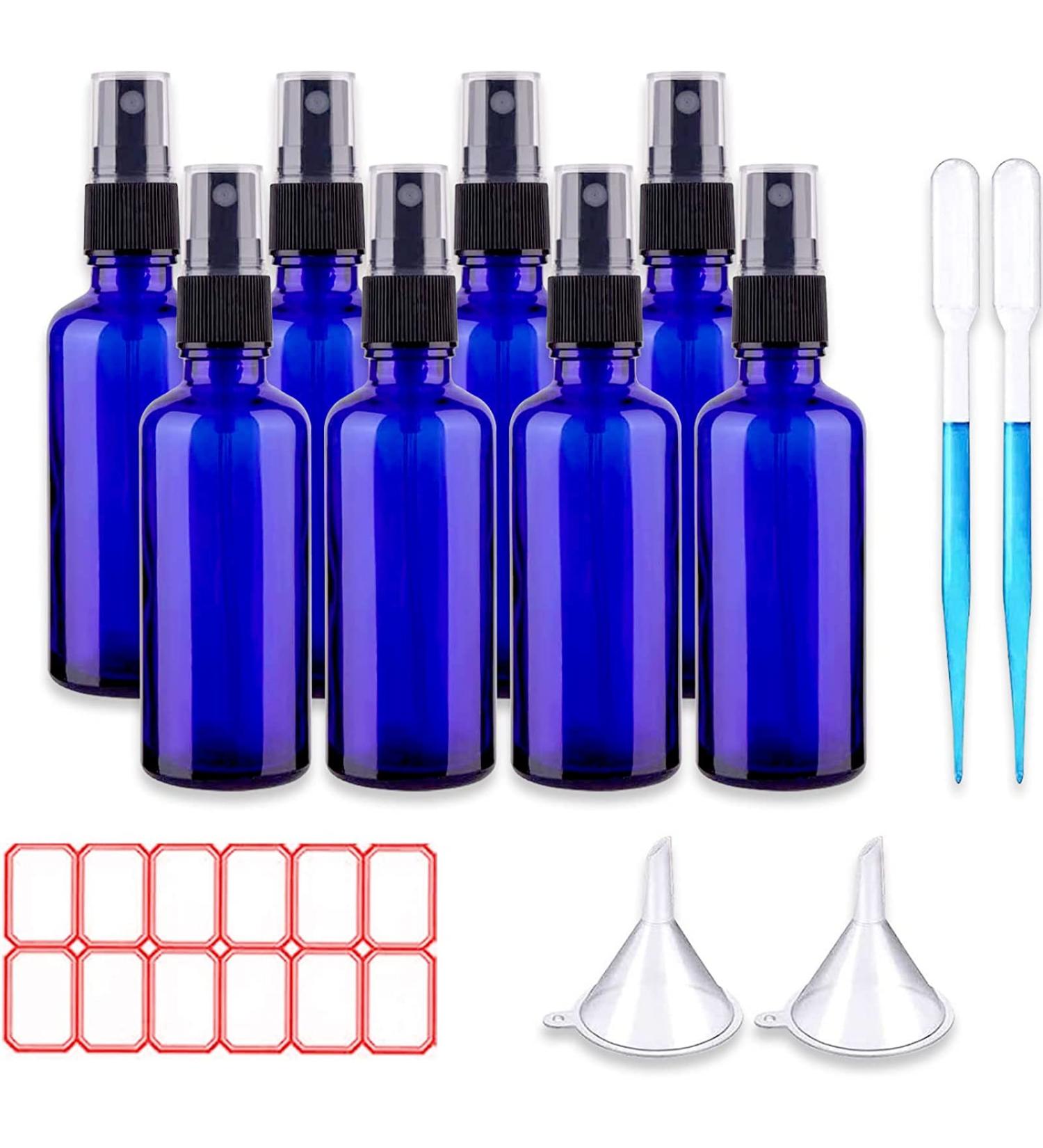 8 Pack of 50ml Blue Glass Spray Bottles - Portable and Refillable Cosmetic Atomizer for Travel and Makeup - Buy Online on GoSupps.com