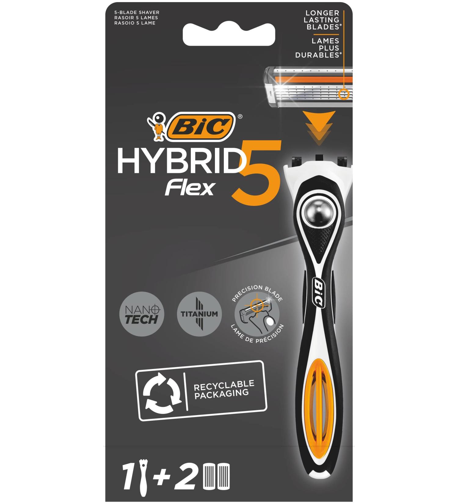 BIC Hybrid 5 Flex Men's Razor Kit with Nano-Tech Titanium 5-Blade Refills - 3 Piece Set - Buy Online on GoSupps.com