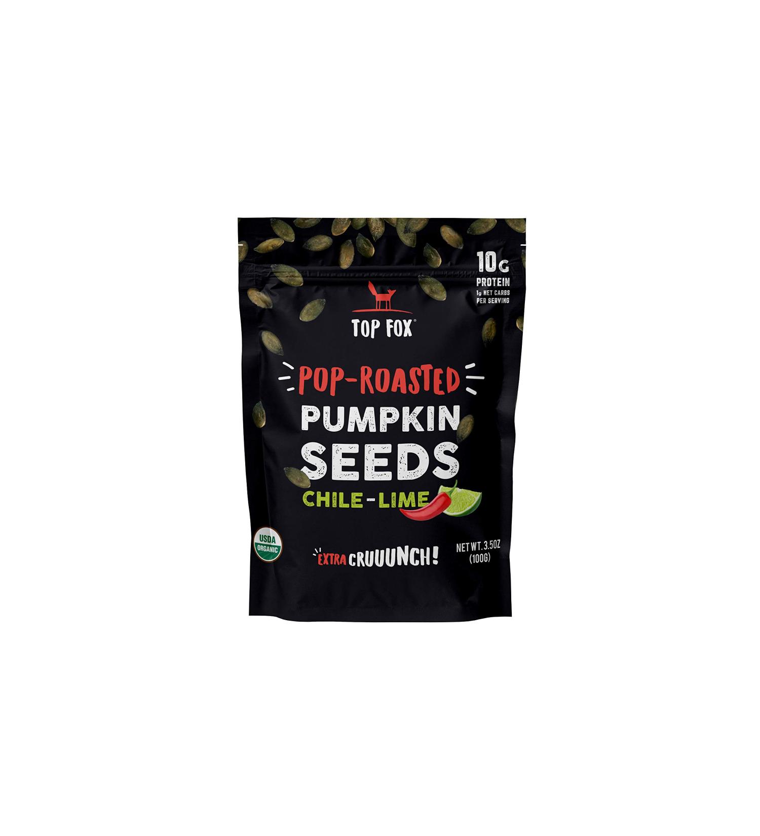 Top Fox Organic Pumpkin Seeds | Keto & Vegan Friendly Chile Lime Snacks | Gluten Free, 3.5 oz Pack (6) - Buy Online on GoSupps.com