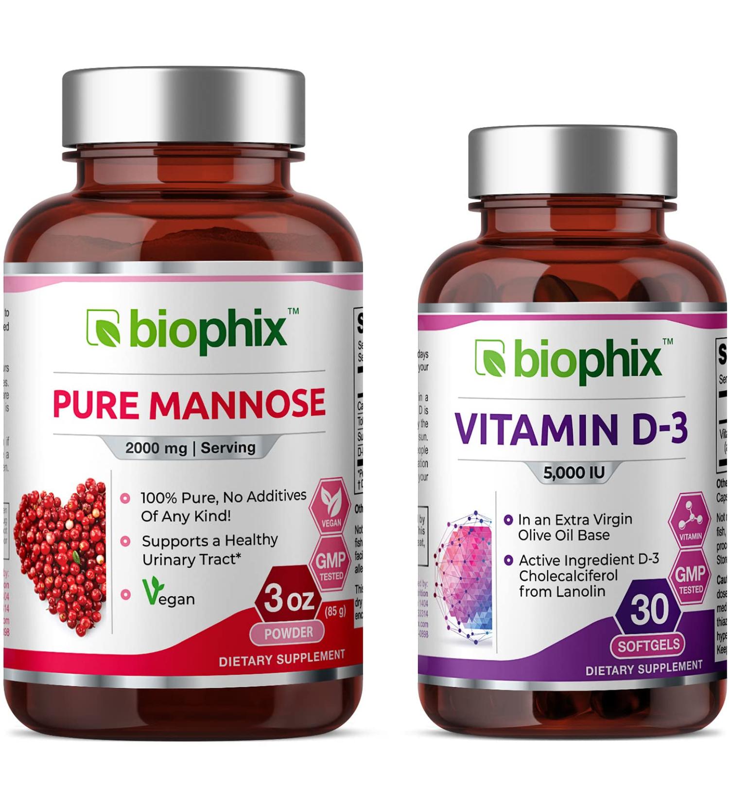 Mannose Powder 2000mg + Free Vitamin D-3 5000 IU Softgels - Urinary Bladder Health Support - Buy Online on GoSupps.com