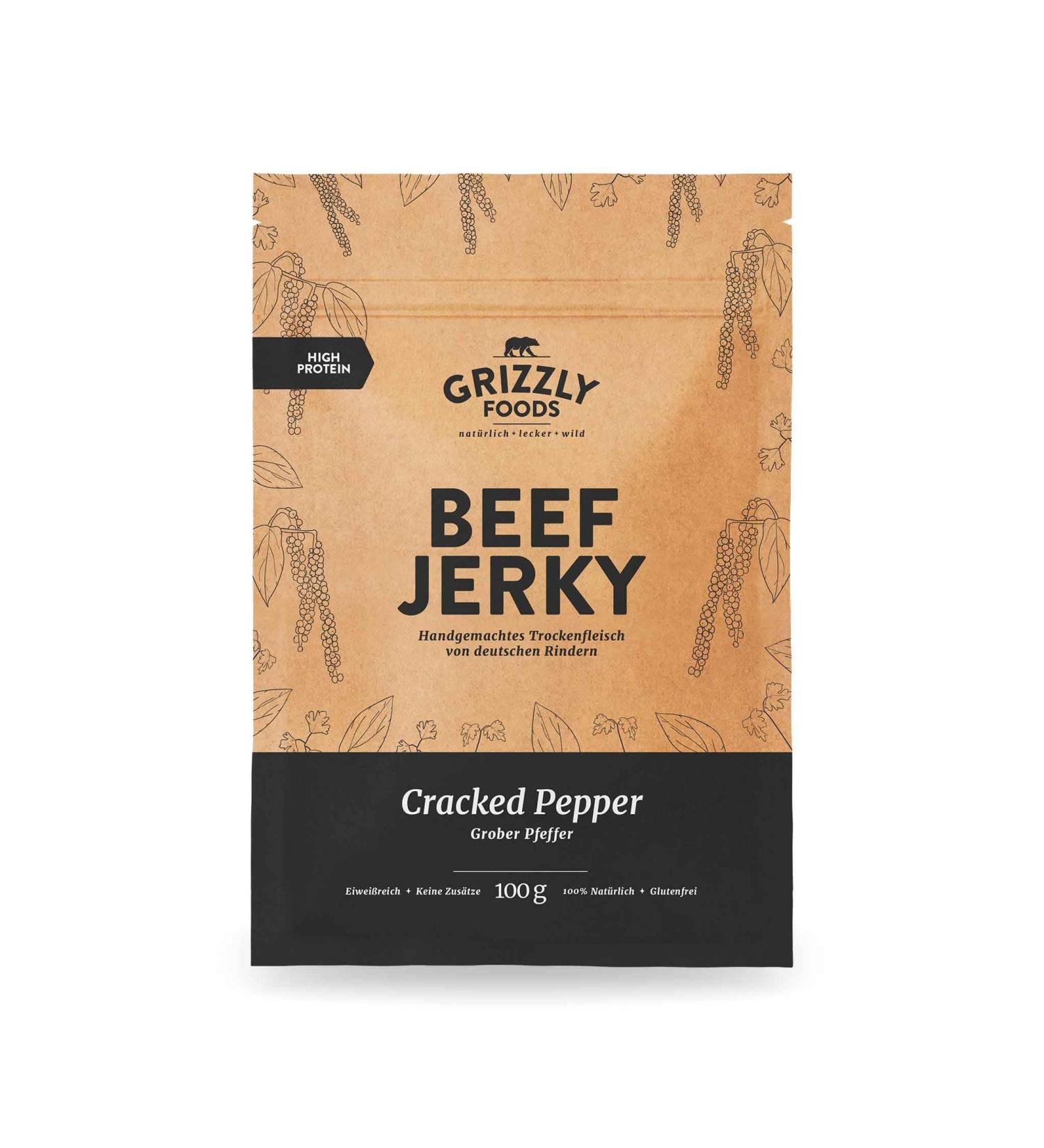 German Beef Jerky - 10-Pack Cracked Pepper Dry Meat (1kg) | Premium International Shipping - Buy Online on GoSupps.com