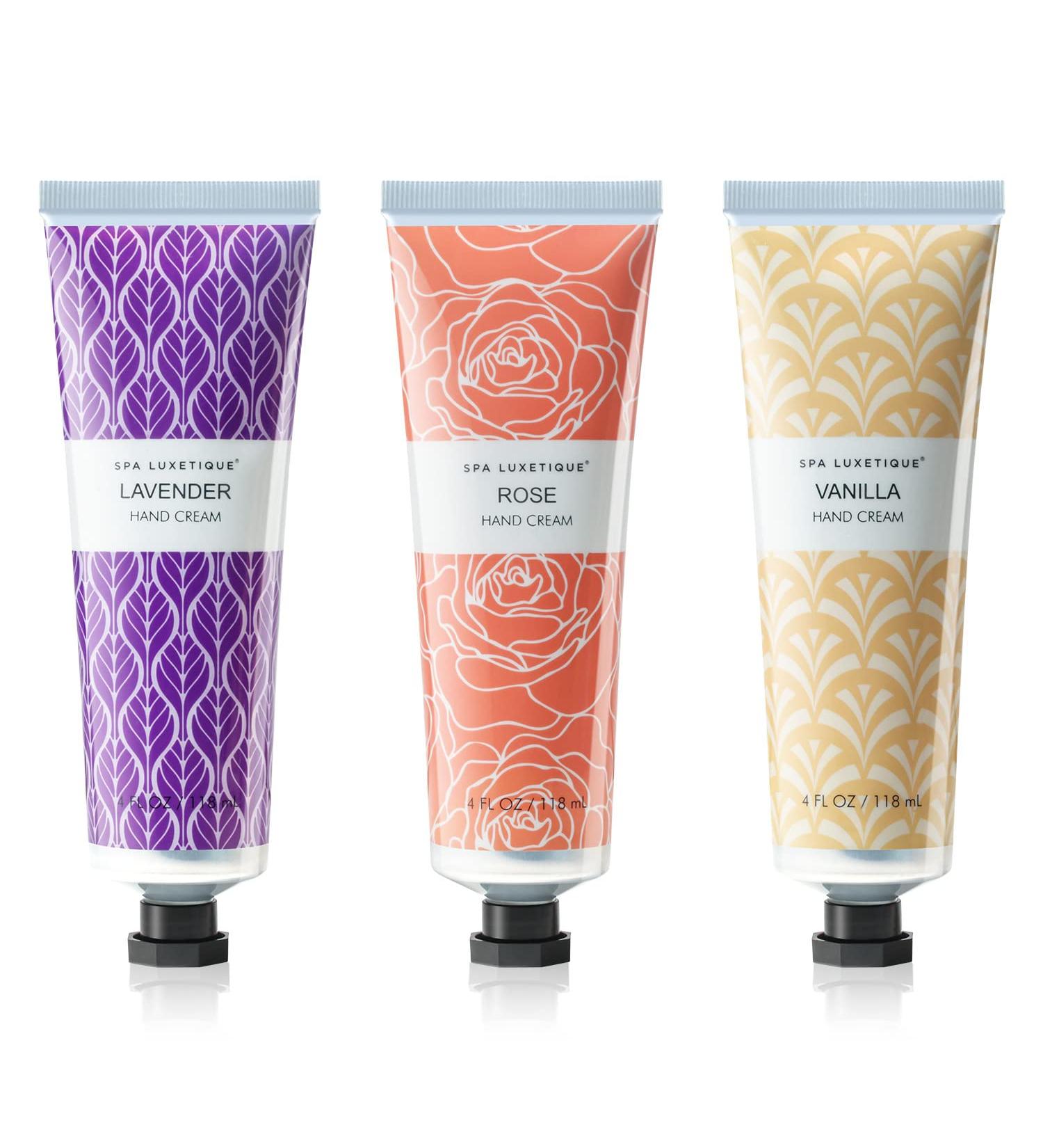 Spa Luxetique Hand Cream Gift Set - 12oz Rose, Lavender, Vanilla Scented Hand Lotion - 4oz x 3pcs - For Rough & Dry Hands - Women's Gift Sets - Birthday Gifts - Lavender, Rose, Vanilla - Buy Online on GoSupps.com