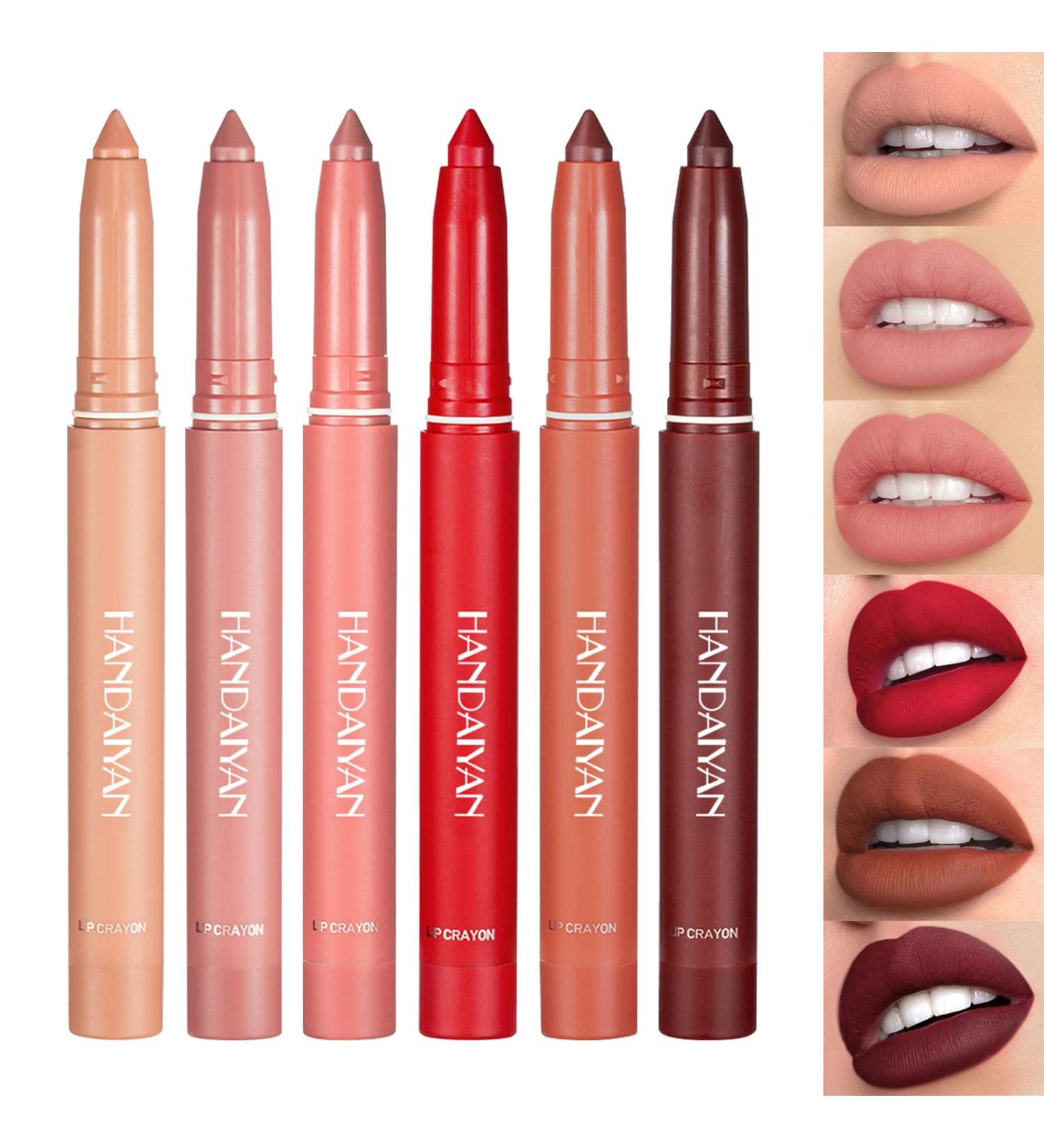 KIMIEYE 6pcs Lip Liner Pencil Set - Superstay Retractable Lip Crayon | Long Lasting Waterproof Nude to Red Velvety Matte Finish Lipstick | Makeup Set for Women - Buy Online on GoSupps.com