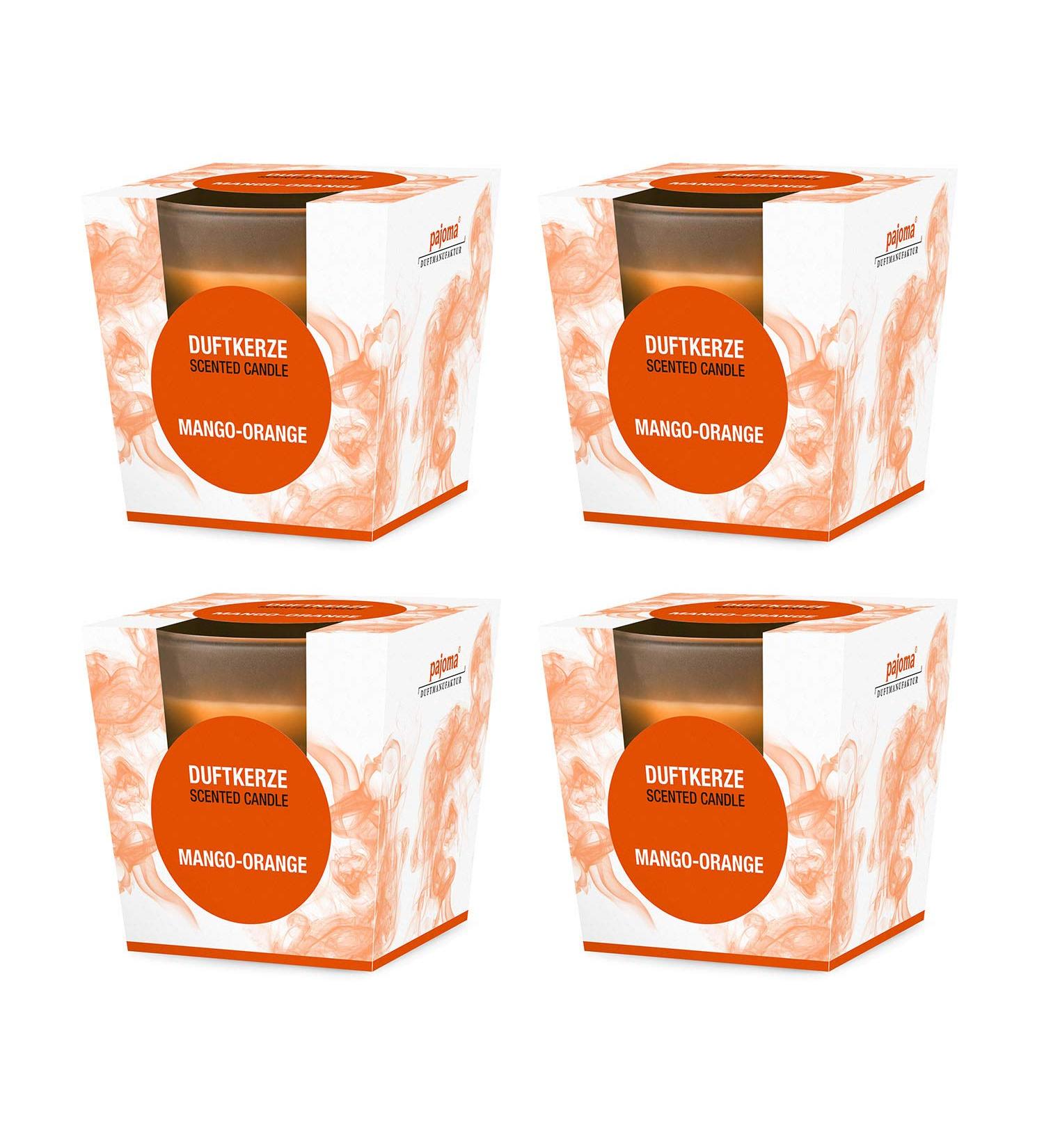 Pajoma fragrance candle 4 -Set mango -orange - in satin glass |4x 120g of wax weight burning time: 25 hours in a noble gift packaging |Premium quality mango-orange 4