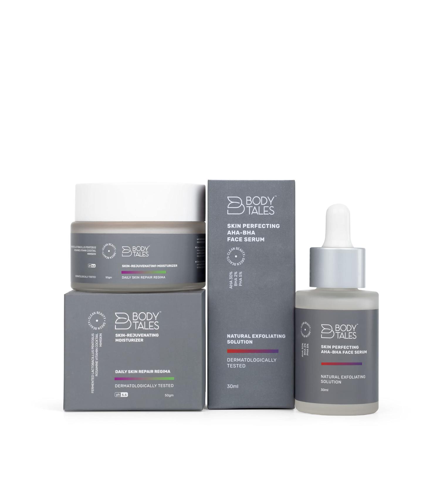 Skin Exfoliator Duo: AHA-BHA Face Serum & Moisturizer Set - No Parabens Sulphates Silicones | International Shipping - Buy Online on GoSupps.com
