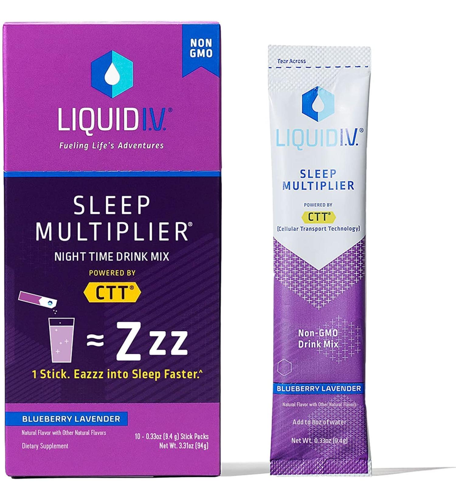 Liquid I.V. Sleep Multiplier with Melatonin, L-Theanine, Valerian Root - Blueberry Lavender | 10 Sticks (Pack of 10) - Buy Online on GoSupps.com