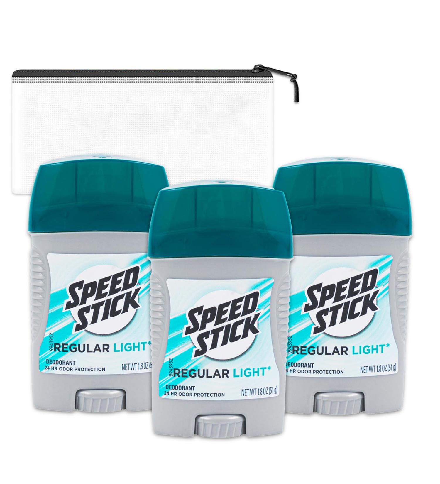 Speed Stick Regular Light Deodorant for Men Travel Pack - 3 Pack Speed Stick Deodorant Travel Size 1.8 Oz Bundle with Bag | Travel Size Deodorant Men