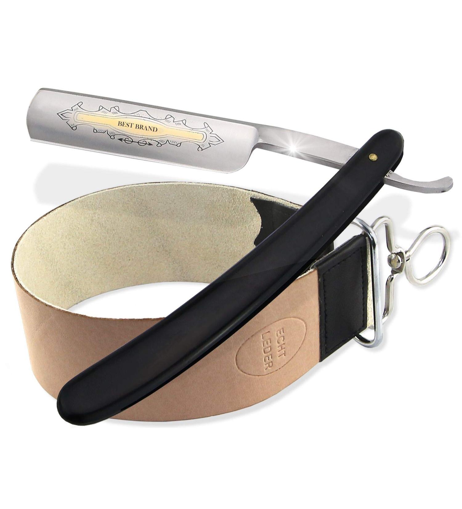 Premium Leather Cowhide String Belt Pull with Razor Beard Knife 5/8 | Gold Osts 2-Part Set | International Shipping from RW Germany - Buy Online on GoSupps.com