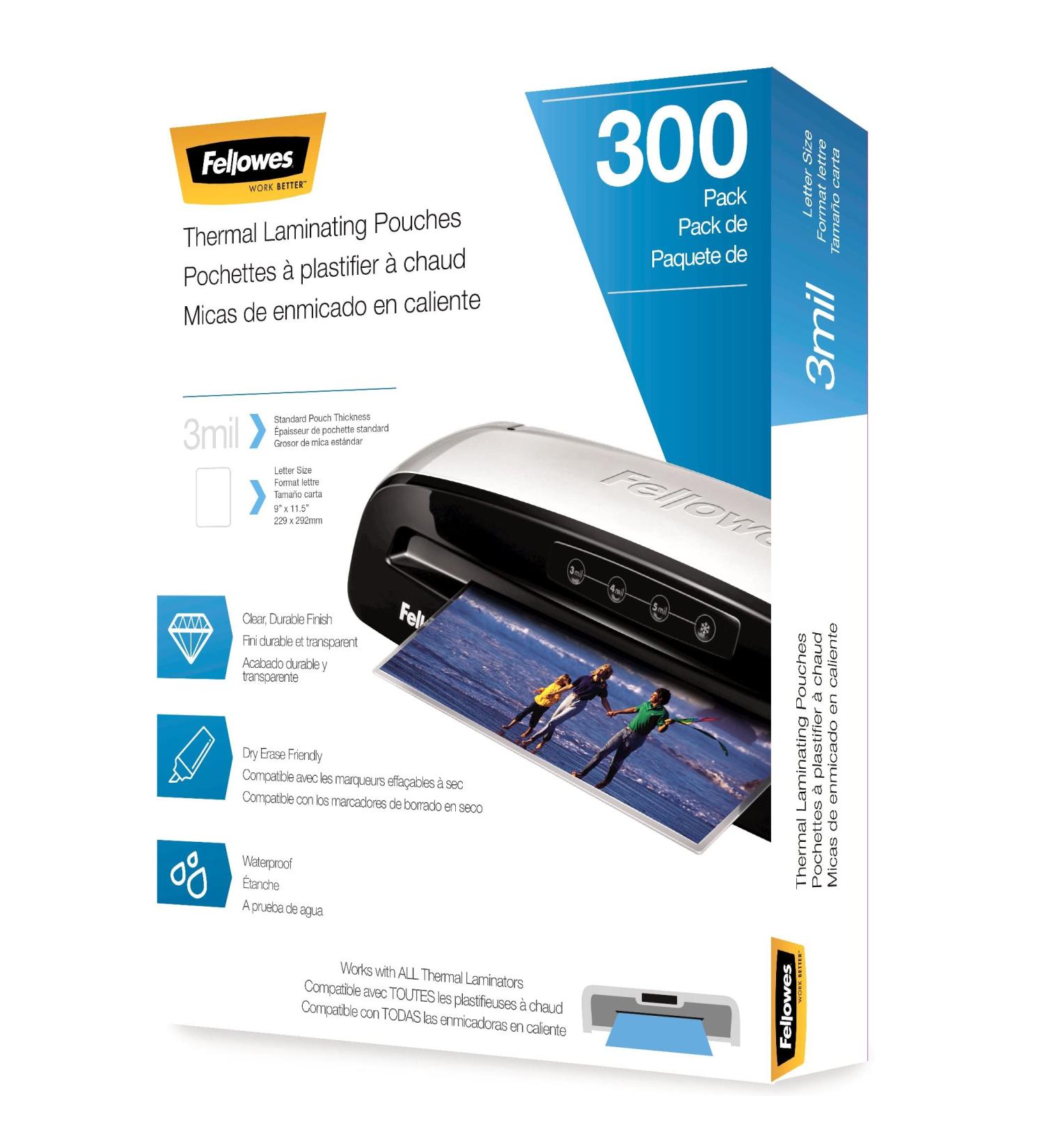 Fellowes Thermal Laminating Pouches  Letter Size Sheets  3mil  300 Pack  Clear (5247101) 300 Pack Pouches - Buy Online on GoSupps.com