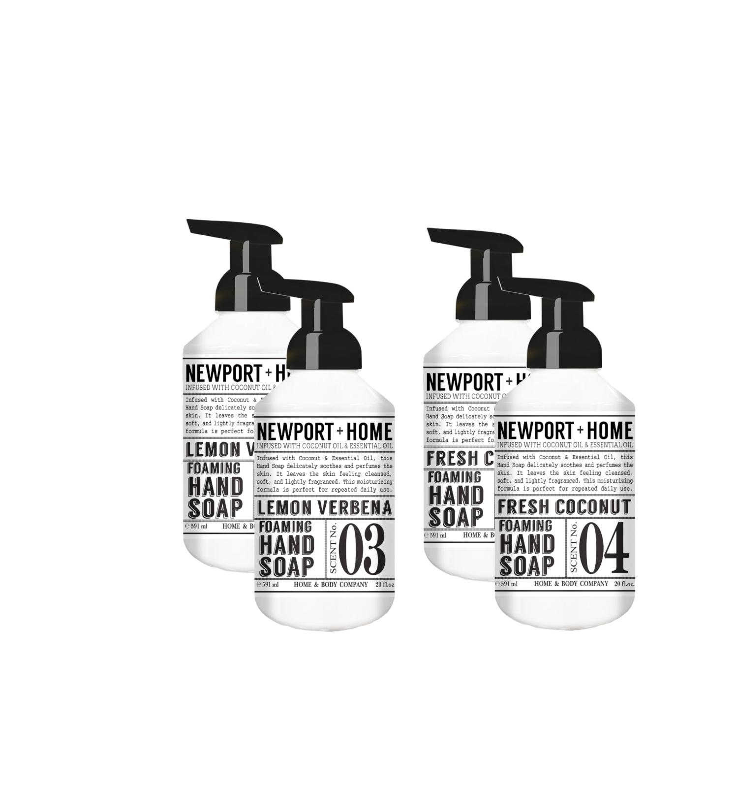 Newport Home Foaming Hand Soap 4 pack, 20oz bottles, Lemon Verbena and Fresh Coconut scents, from Home and Body Company - Buy Online on GoSupps.com