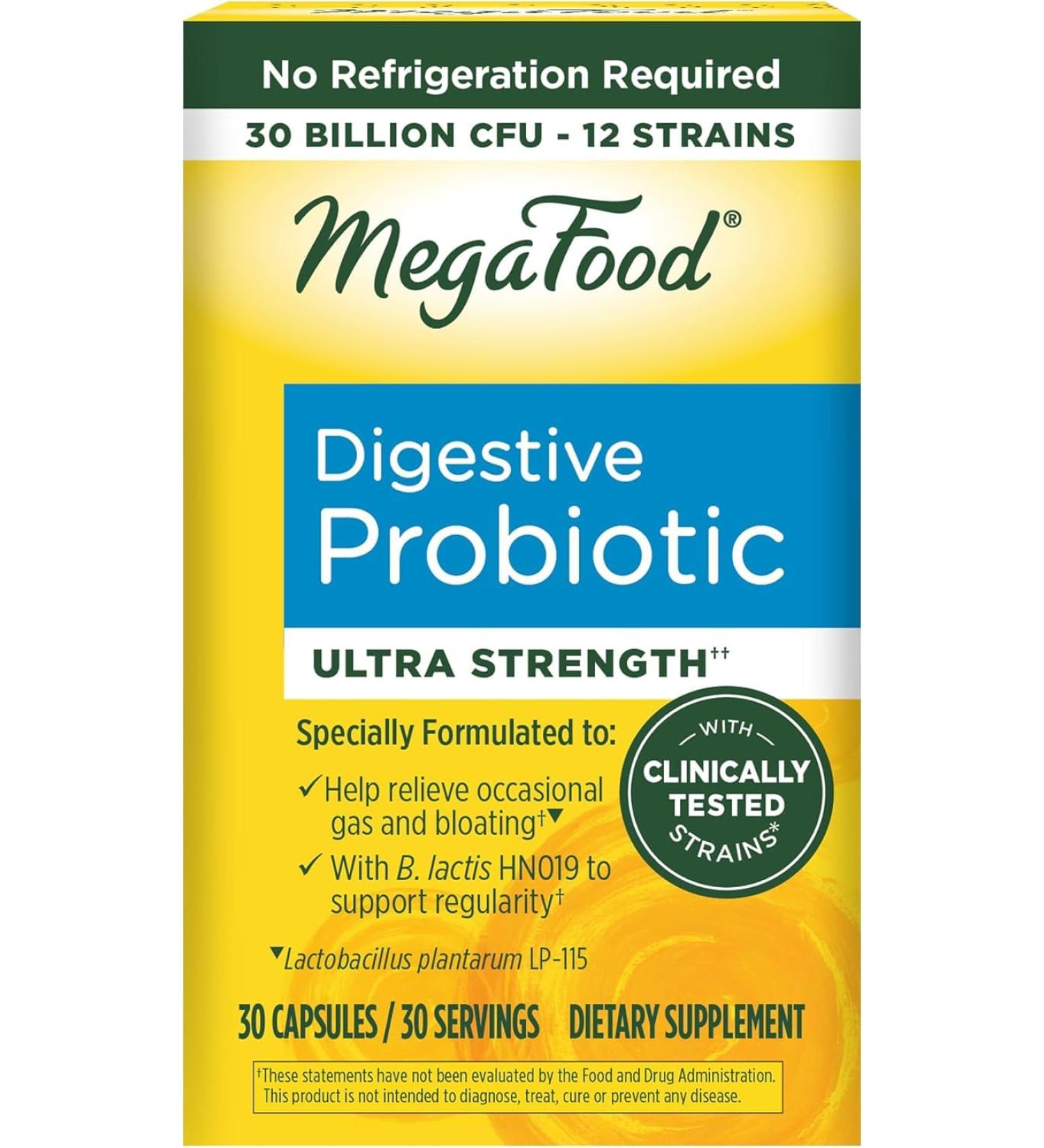 MegaFood Digestive Probiotic - 12 Strain Vegetarian Probiotics for Women & Men, 30 Billion CFUs, Support Gut Health, Probiotics for Digestive Health Help Relieve Occasional Gas & Bloating, 30 Capsules - Buy Online on GoSupps.com