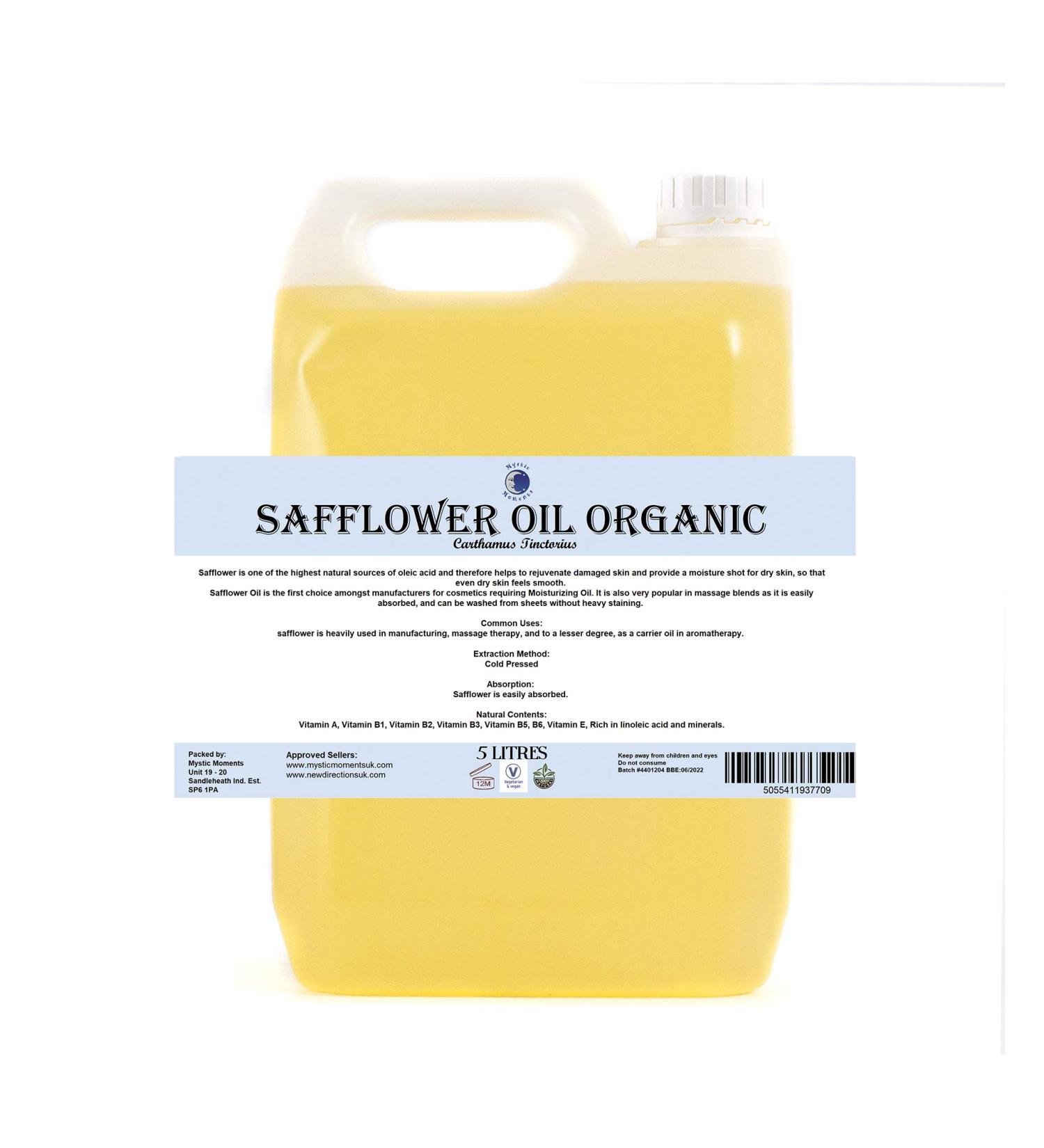 Mystic Moments Safflower Organic Carrier Oil - 5 Liters | 100% Pure & Natural | International Shipping Available - Buy Online on GoSupps.com