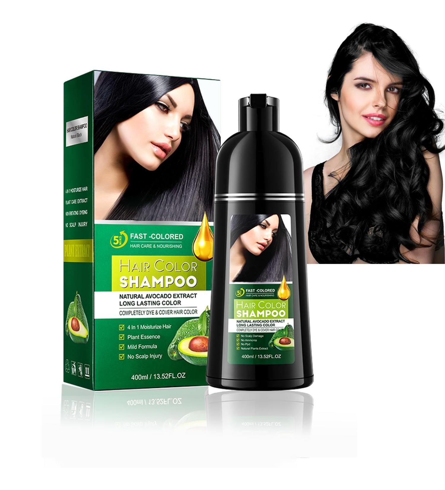 HOUSN Black Hair Dye Shampoo black hair shampoo 3in1 color shampoo against gray hair gray coverage and care in one nourishing hair color shampoo for dry hair shampoo against gray hair 400 ml - Buy Online on GoSupps.com