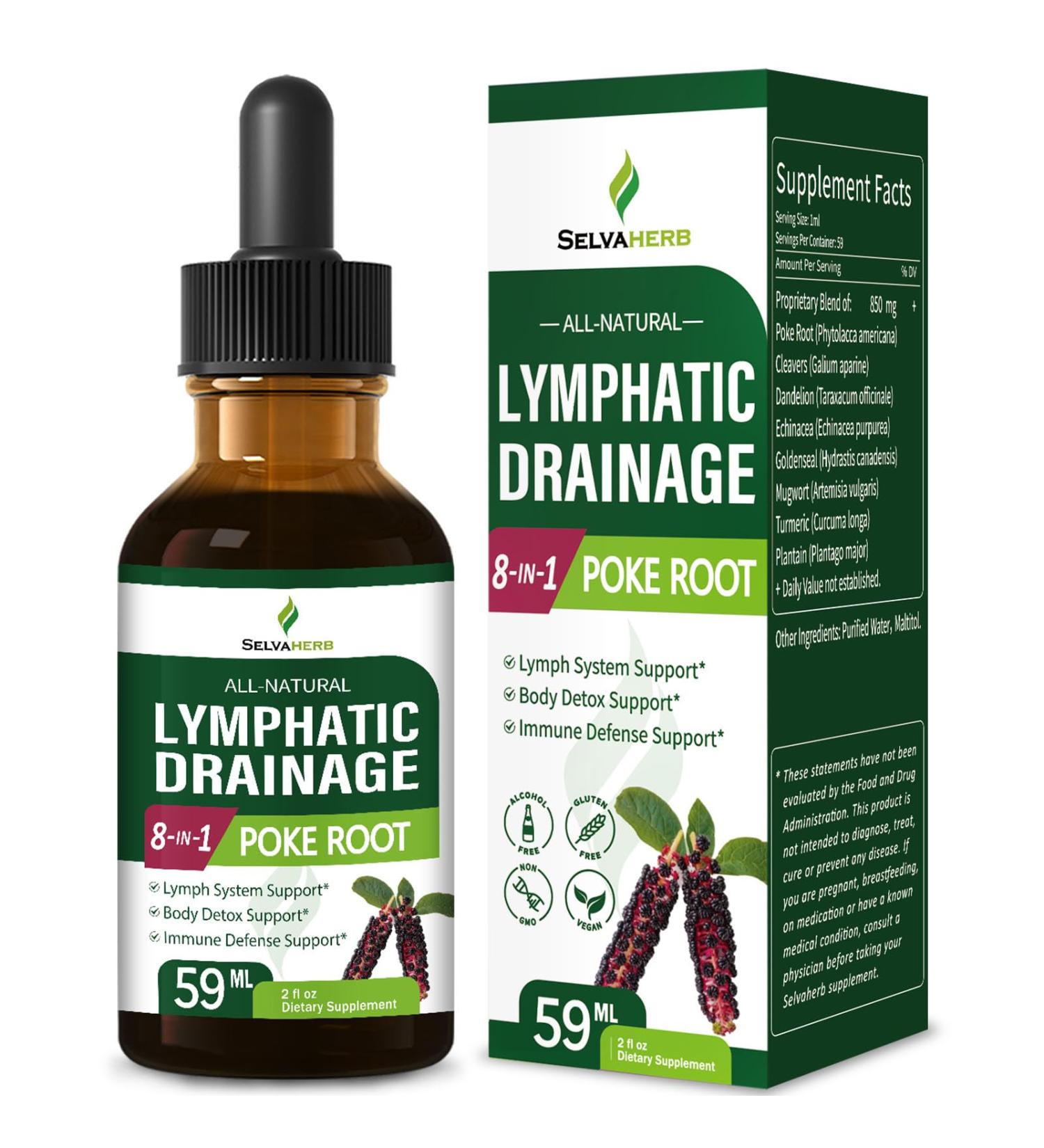 Selvaherb Lymph Cleanse Herbal Drops Natural Poke Root (Phytolacca Americana) Extract for Lymph System Support Body Detox Support & Immune Defense Support. 2oz - Buy Online on GoSupps.com