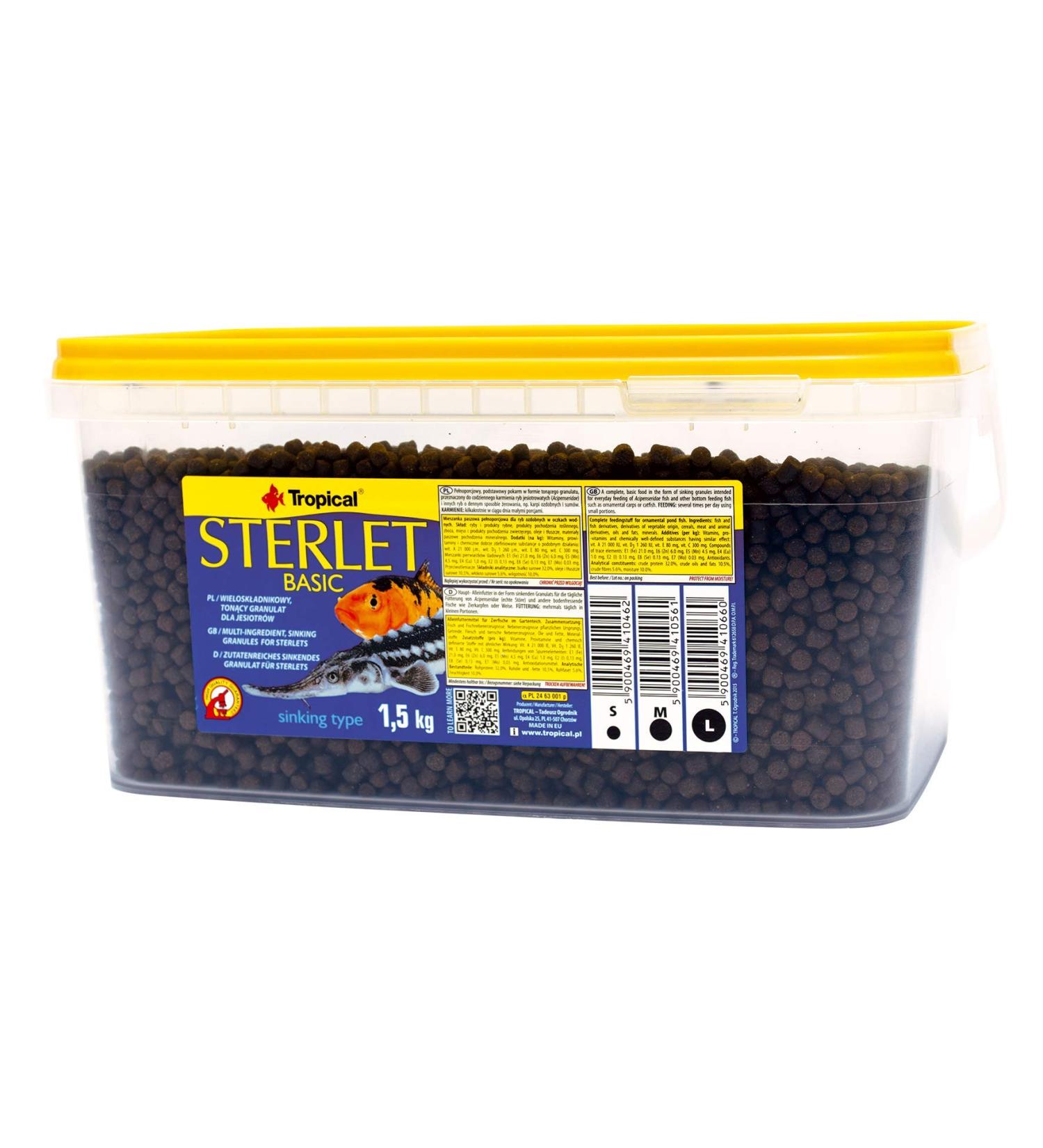 Tropical sterletts Basic Size: m-Sinking granules-Bottom Füttern Fisch, Eimer 3L/1500 g