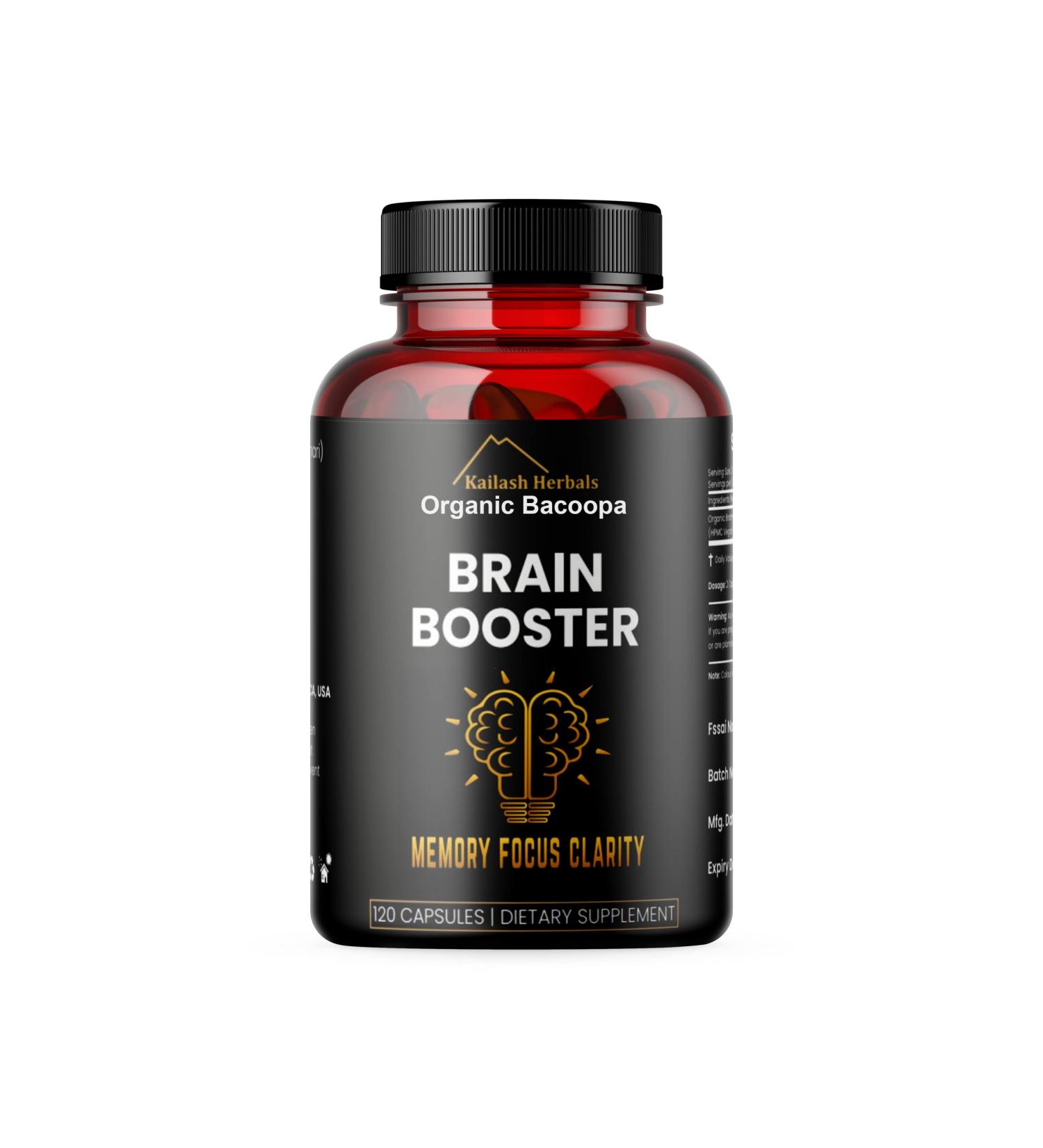 Kailash Herbals Bacopa, Organic Brain Booster, Nootropic Brain Supplement, Bacopa Monnieri/Brahmi, for Mental Sharpness, Focus, Memory, and Cognitive Wellness, 120 Capsules 500mg, 2 Month Supply - Buy Online on GoSupps.com