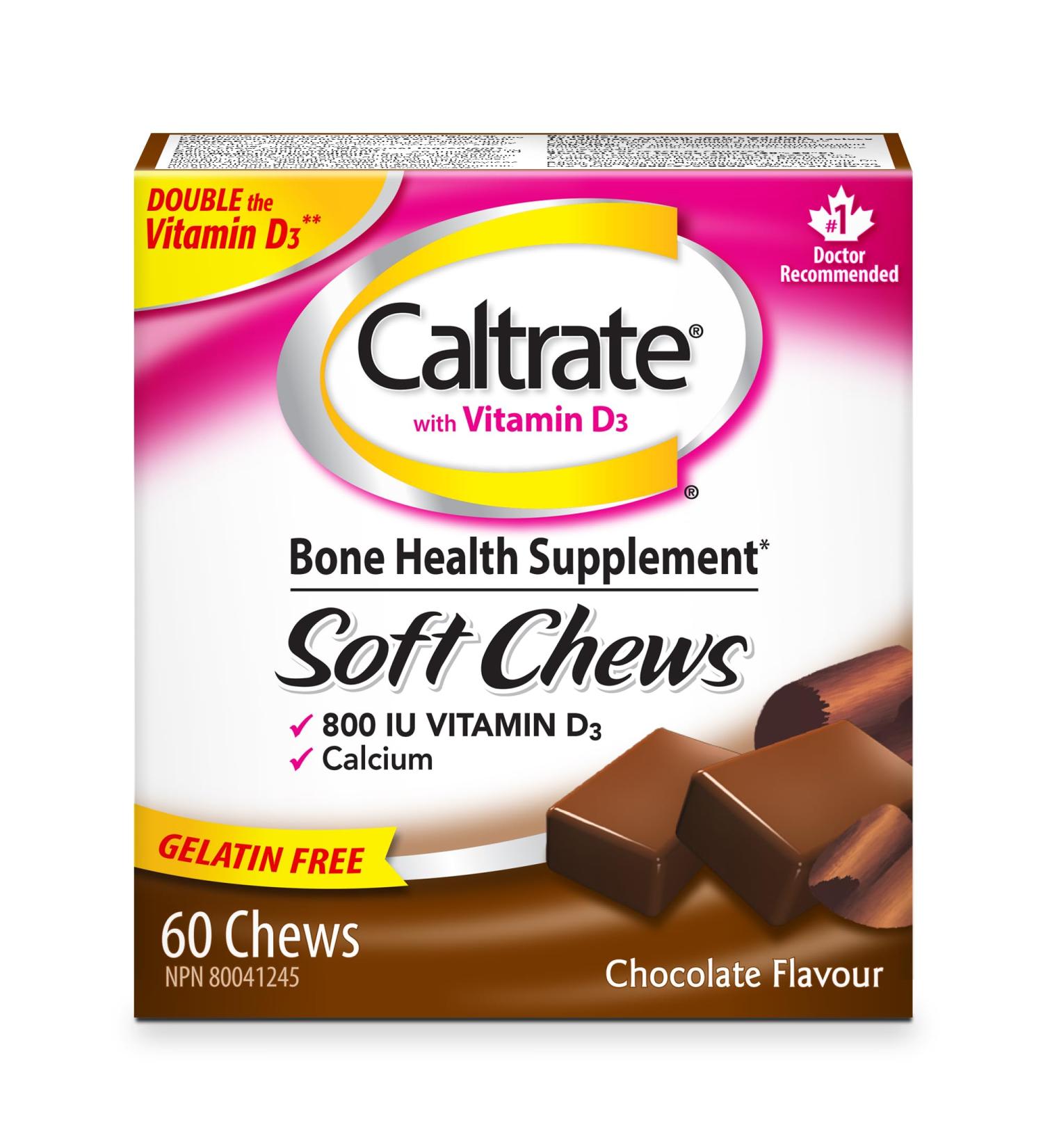 Caltrate with Vitamin D Soft Chews (60 Count Chocolate Flavour) Calcium Bone Health Supplement Chocolate 60 count (Pack of 1) - Buy Online on GoSupps.com