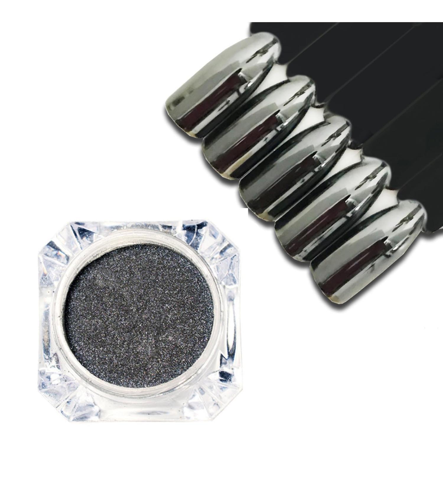 Black Chrome Nail Powder - Holographic Mirror Effect Gel & Glitter for Stunning DIY Manicures - Buy Online on GoSupps.com