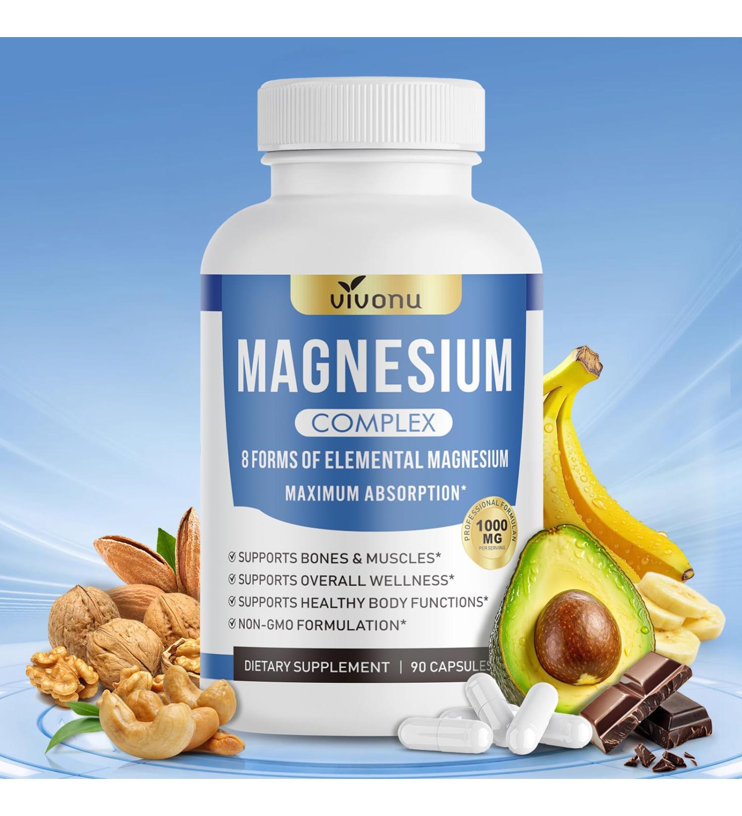 Magnesium Complex 8 Forms of Elemental Magnesium for Maximum Absorption 1000mg High Potency Formula Supports Bones Muscles & Overall Well-Being Non-GMO 90 Capsules - Buy Online on GoSupps.com