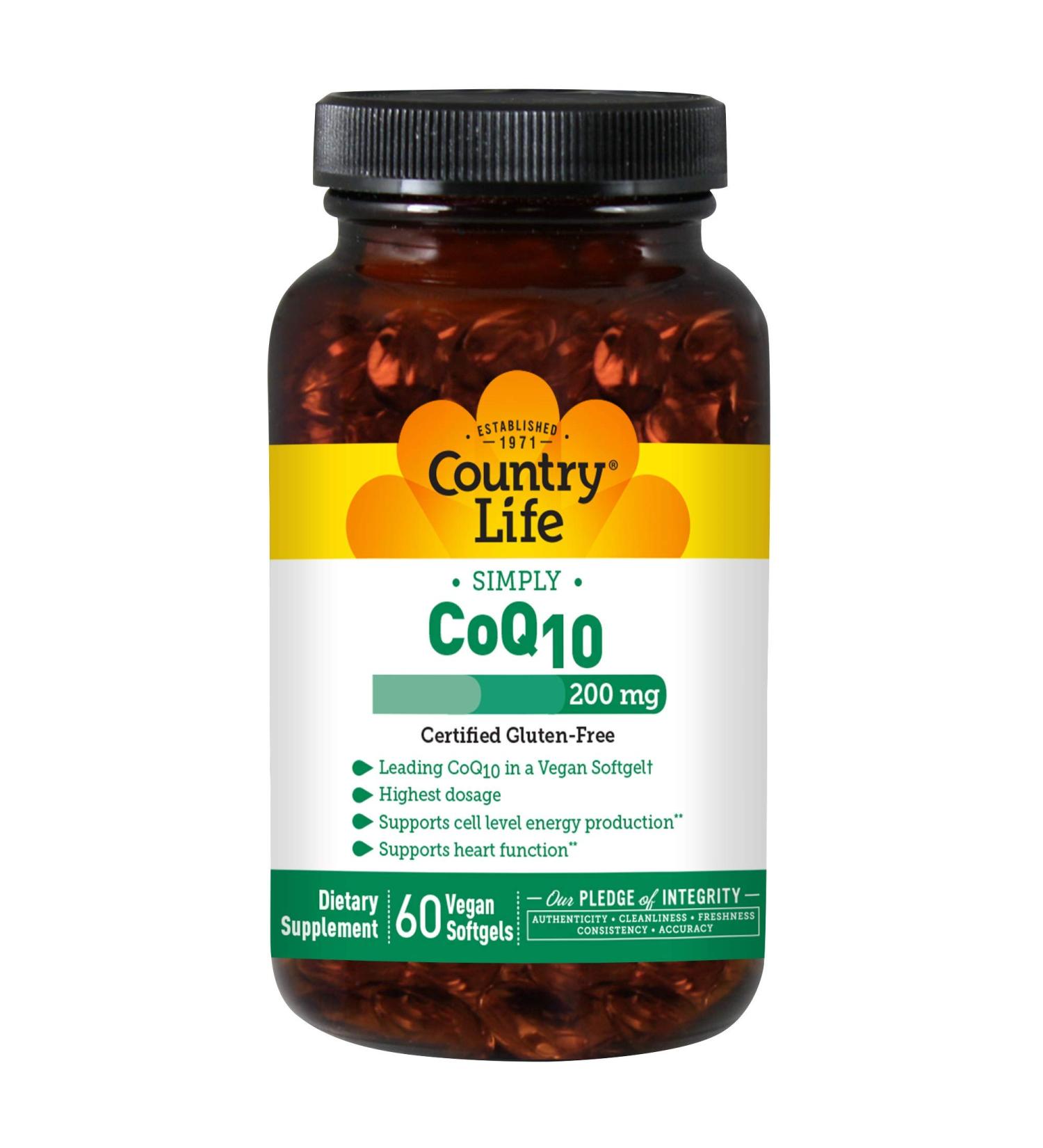 Country Life Simply CoQ10 200 mg - 60 Vegan Softgels - Supports Heart Health - Buy Online on GoSupps.com