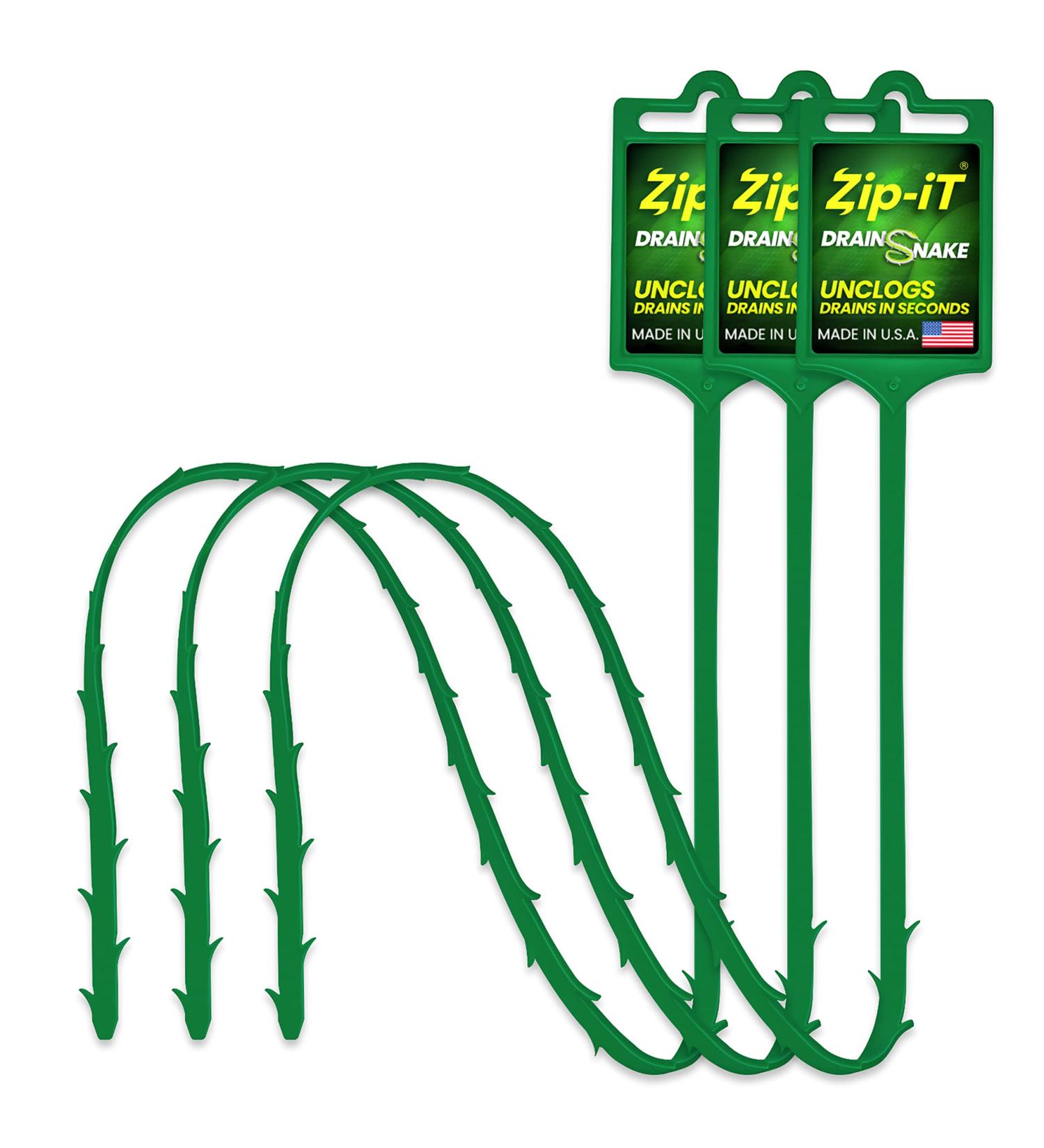 Zip-It Hair Clog Removal 25-inch Drain Snake Cleaner (3-Pack) - Fast Sink, Shower & Tub Unclogging - Non-toxic, Made in USA - Buy Online on GoSupps.com