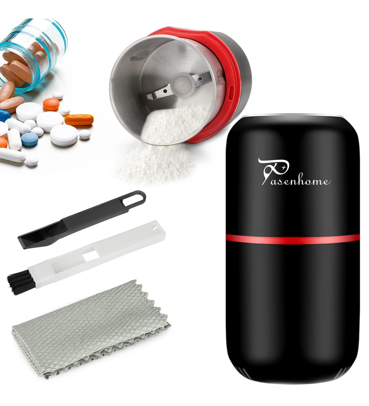 Electric Pill Crusher Grinder for Small or Large Pills - Medication & Vitamin Tablets to Fine Powder - Pill Pulverizer for Feeding Tube, Kids, Pets - Includes Brush, Spoon, Cloth - Buy Online on GoSupps.com
