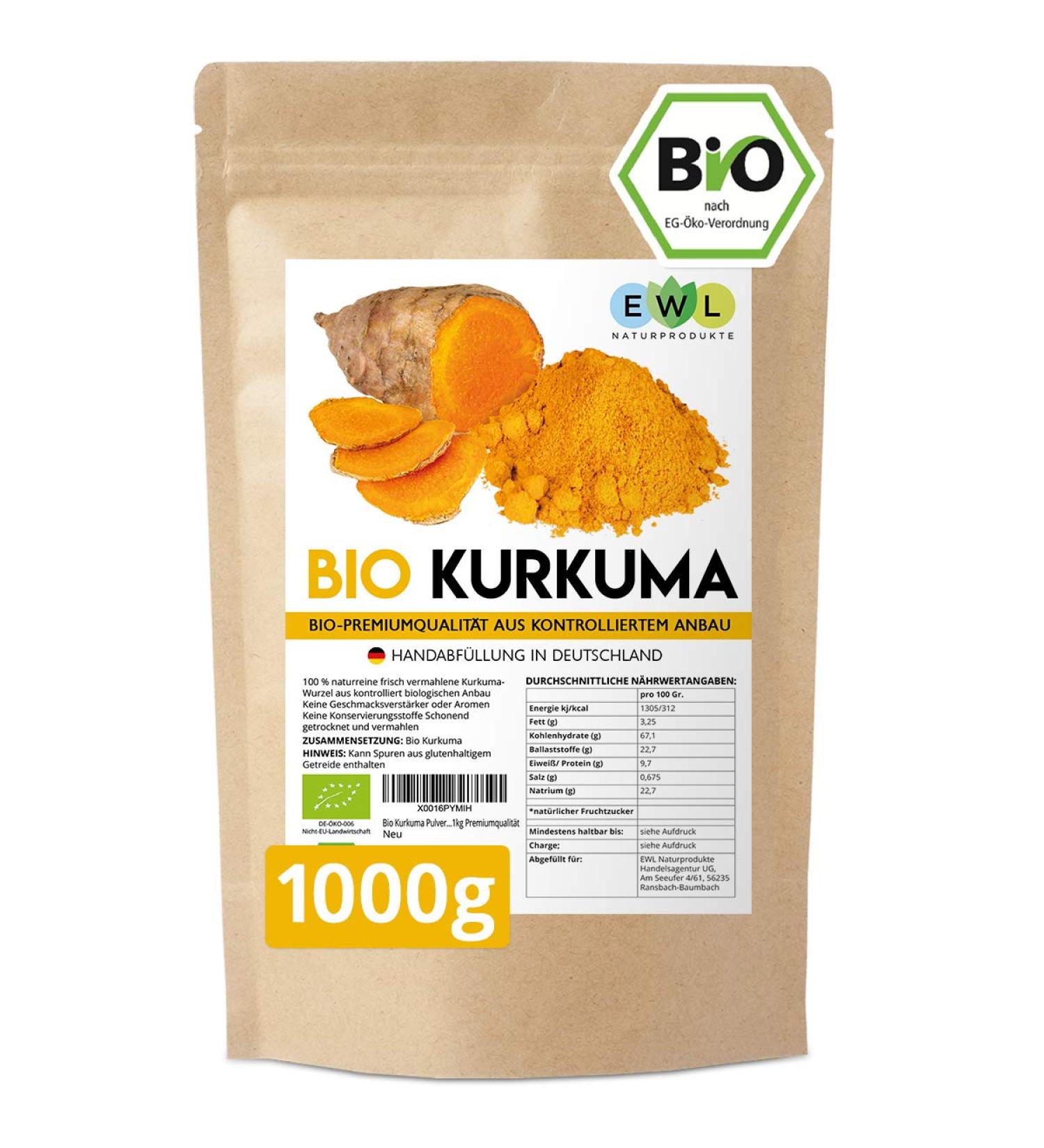 Organic Turmeric Powder 1kg - Certified Bio Controlled Cultivation Premium Curcuma Powder in Germany - Buy Online on GoSupps.com