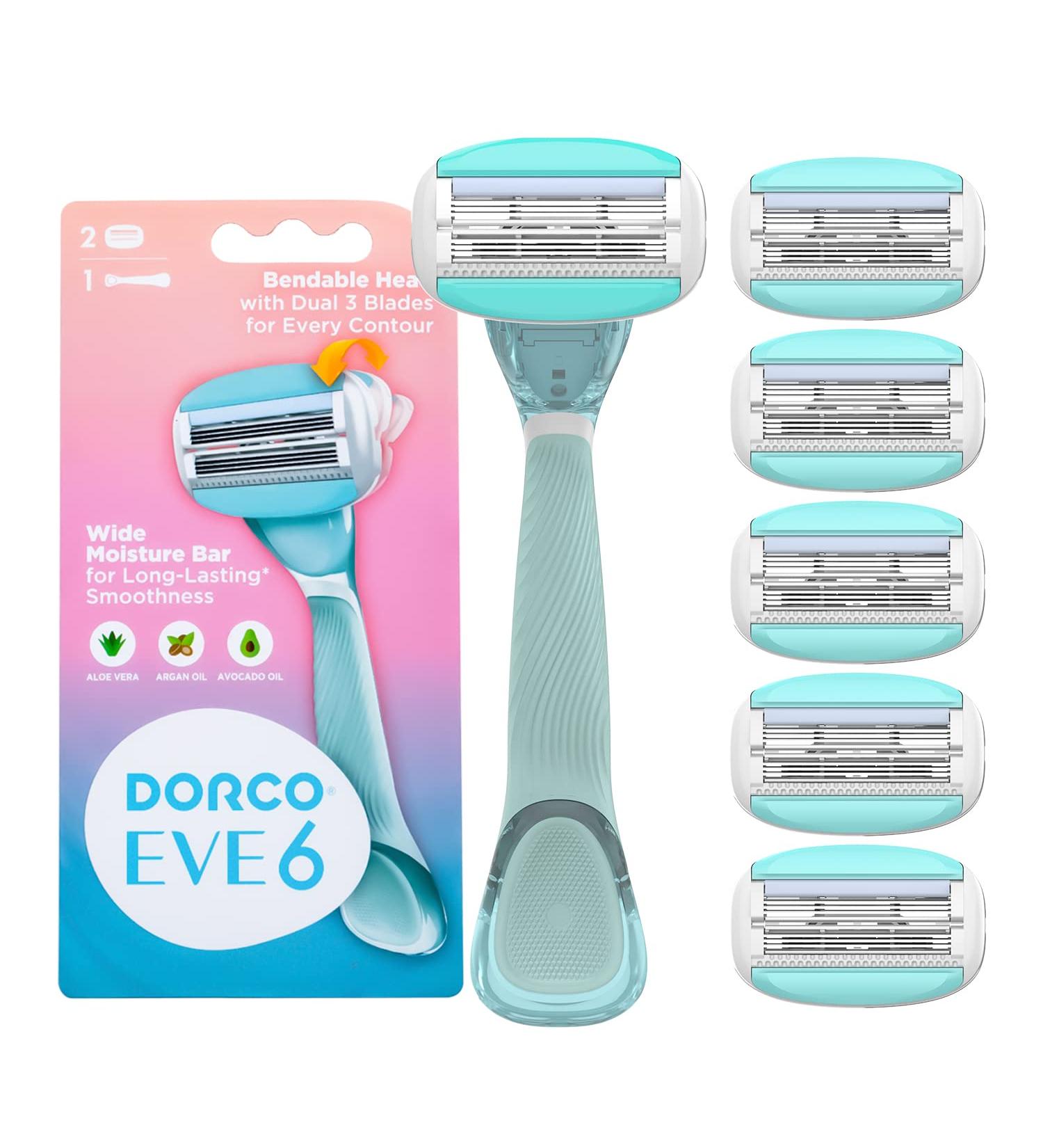 Dorco EVE 6 Razors for Women - Extra Close Shaving Kit with 6 Razor Blade Refills - Double 3 Curved Blades - Interchangeable Cartridge for Sensi - Buy Online on GoSupps.com