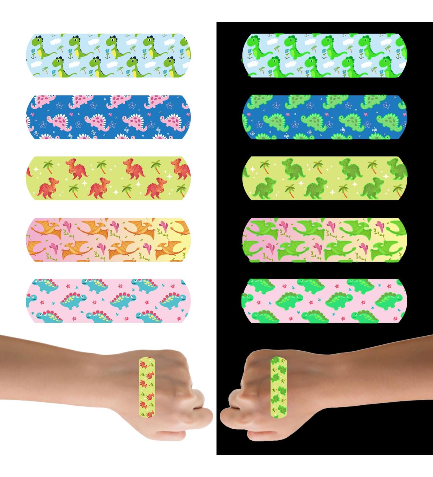 100pcs Luminous Cartoon Bandages - 5 Styles Waterproof & Breathable - Perfect for Adults Boys & Girls (Dinosaur Style - Buy Online on GoSupps.com